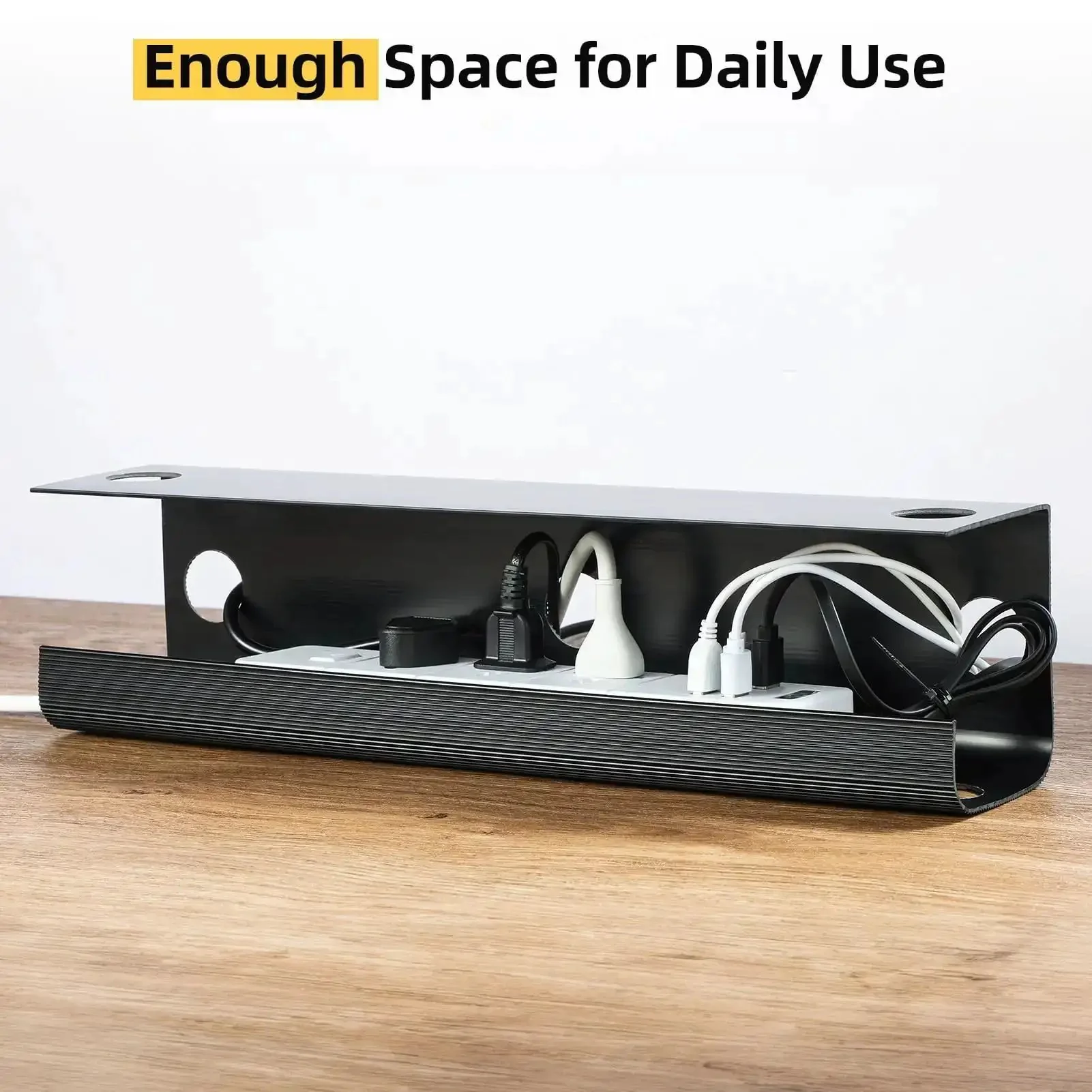 Under Desk Cable Management Tray 31.5 Inch Two Pack Cord Organizer And Hider For Office And Home No Screw Wire Management Black Large Capacity For Power Strips Cables And Cords Keeps Your Desk Clean And Tidy - Image 5
