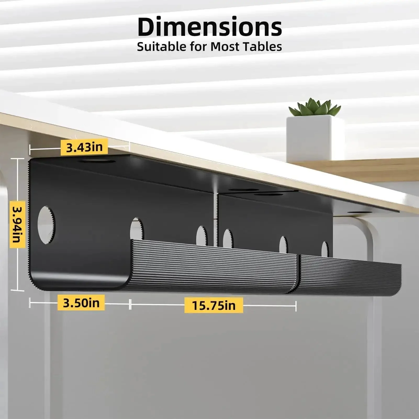 Under Desk Cable Management Tray 31.5 Inch Two Pack Cord Organizer And Hider For Office And Home No Screw Wire Management Black Large Capacity For Power Strips Cables And Cords Keeps Your Desk Clean And Tidy - Image 7