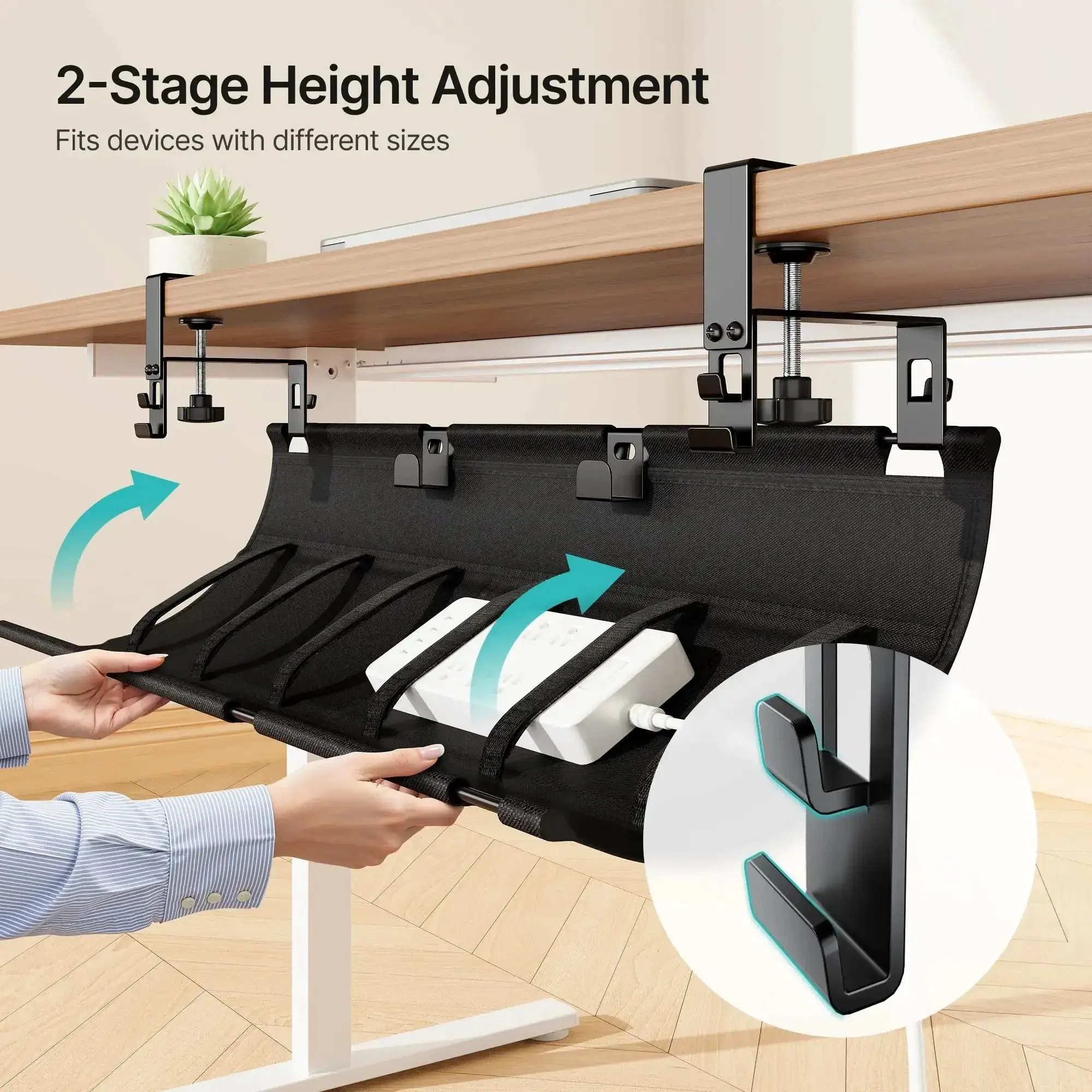 Under Desk Cable Management Tray 31.5 Inches No Drill Clamp Mount Wire Organizer For Office And Home Premium Fabric Cord Tray For Power Strips Surges Adapters And Cables - Image 3