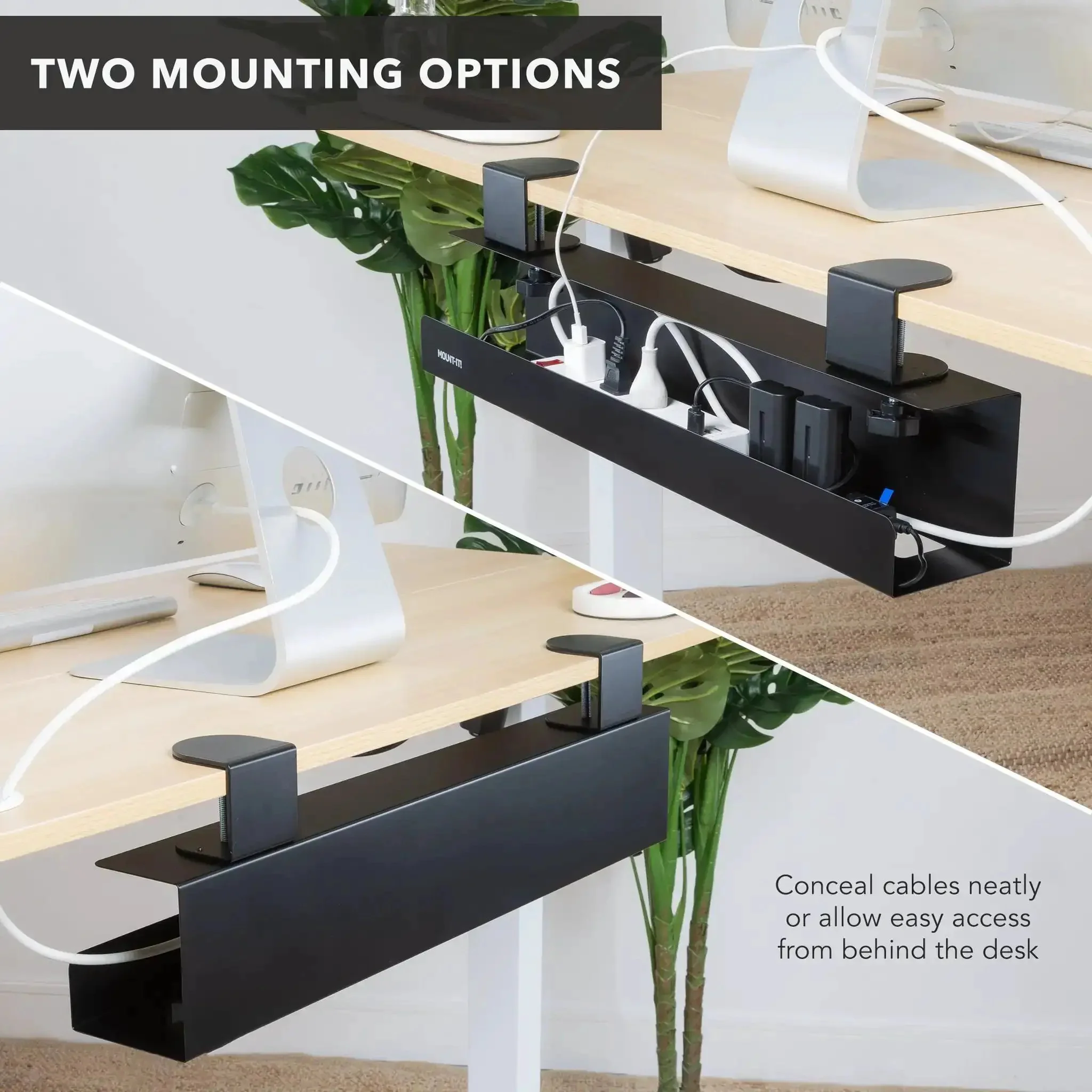 Under Desk Cable Management Tray Clamp-On No-Drill Metal Organizer For Cords And Wires, Easy Clamp-On Setup For Desks, Standing Desks, Glass Desks, Power Strips, 23.6 Inch Black - Image 4