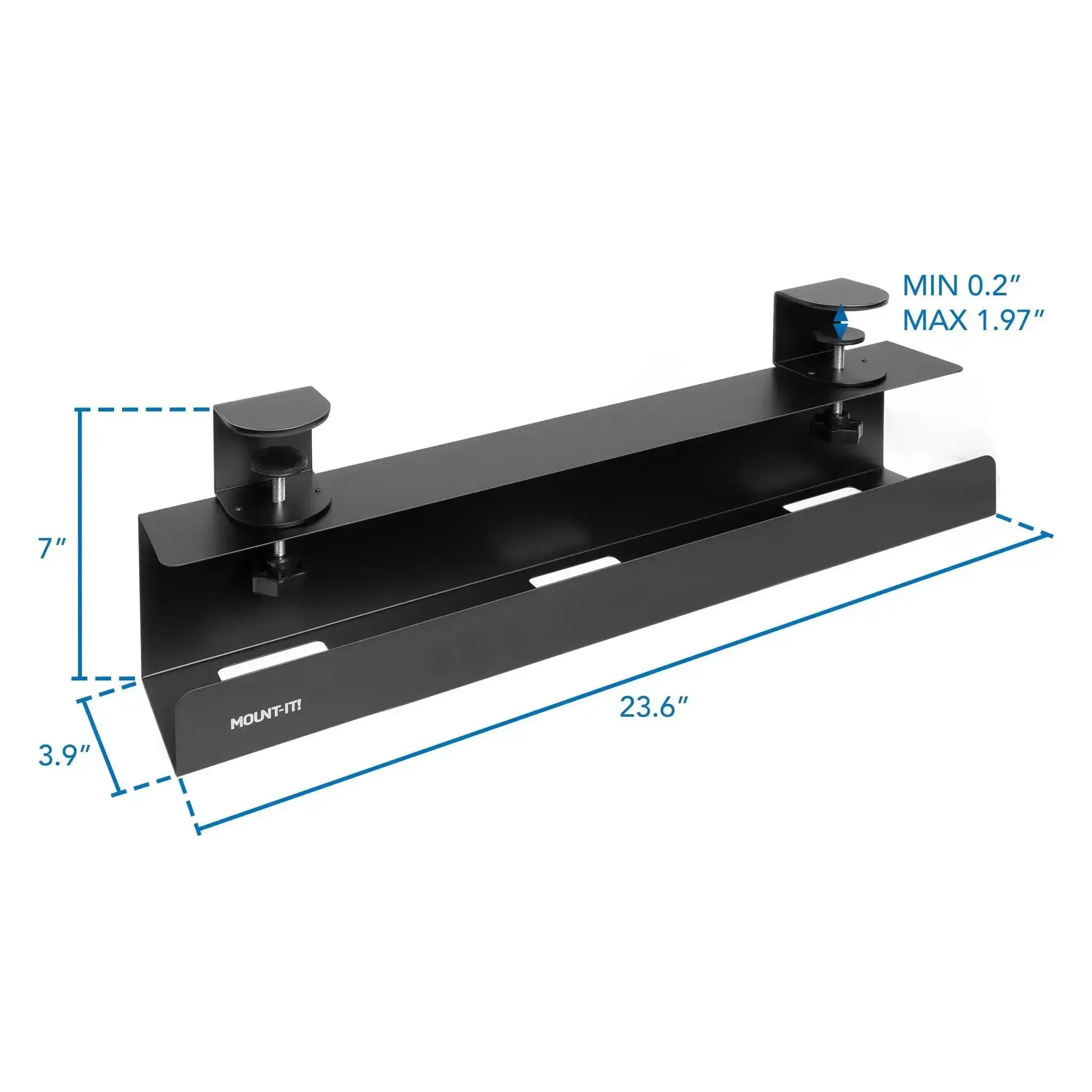 Under Desk Cable Management Tray Clamp-On No-Drill Metal Organizer For Cords And Wires, Easy Clamp-On Setup For Desks, Standing Desks, Glass Desks, Power Strips, 23.6 Inch Black - Image 6