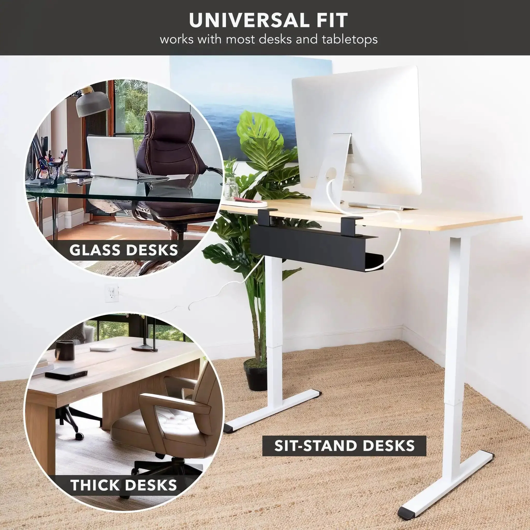 Under Desk Cable Management Tray Clamp-On No-Drill Metal Organizer For Cords And Wires, Easy Clamp-On Setup For Desks, Standing Desks, Glass Desks, Power Strips, 23.6 Inch Black - Image 7