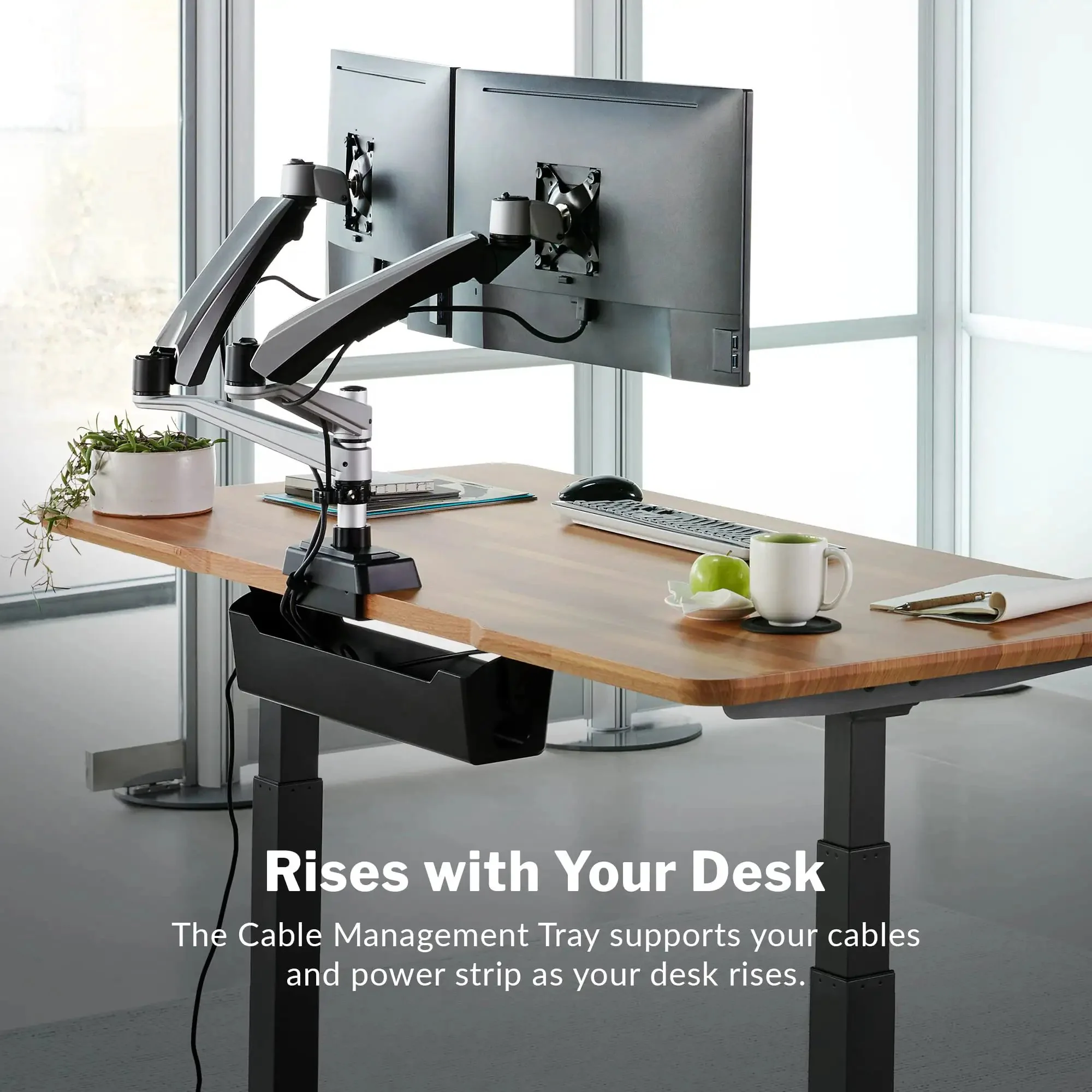 Under Desk Cable Management Tray For Sit Stand Desks, Keeps Cords Tidy And Out Of The Way, Fits 48x30, 60x24, 60x30, 72x30 Electric Standing Desks, Easy Assembly, Black - Image 3
