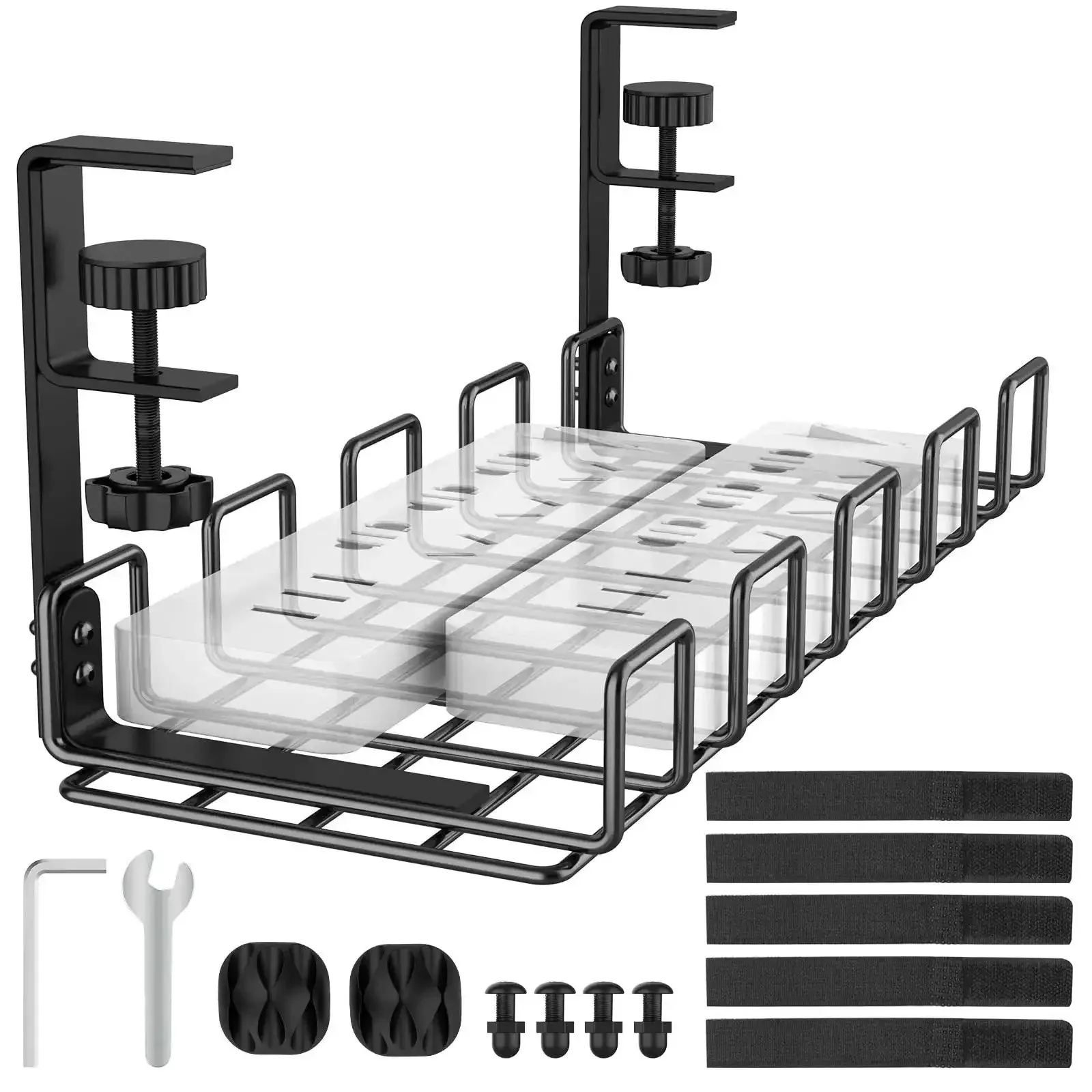 Under Desk Cable Management Tray No Drill Easy Install Steel Wire Organizer For A Clean Clutter Free Desk Setup L15.7 In By W6.3 In By H7.2 In With Five Cord Dividers And Two Computer Wire Organizers