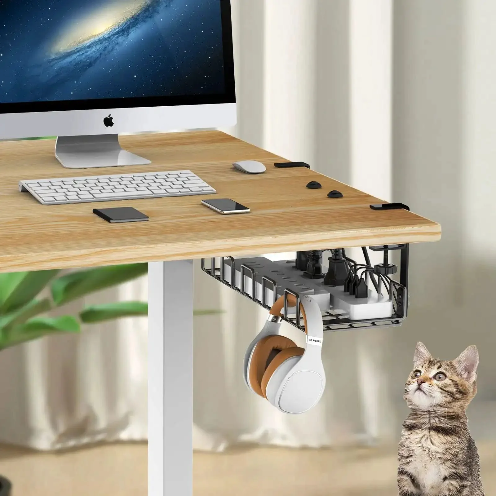 Under Desk Cable Management Tray No Drill Easy Install Steel Wire Organizer For A Clean Clutter Free Desk Setup L15.7 In By W6.3 In By H7.2 In With Five Cord Dividers And Two Computer Wire Organizers - Image 3