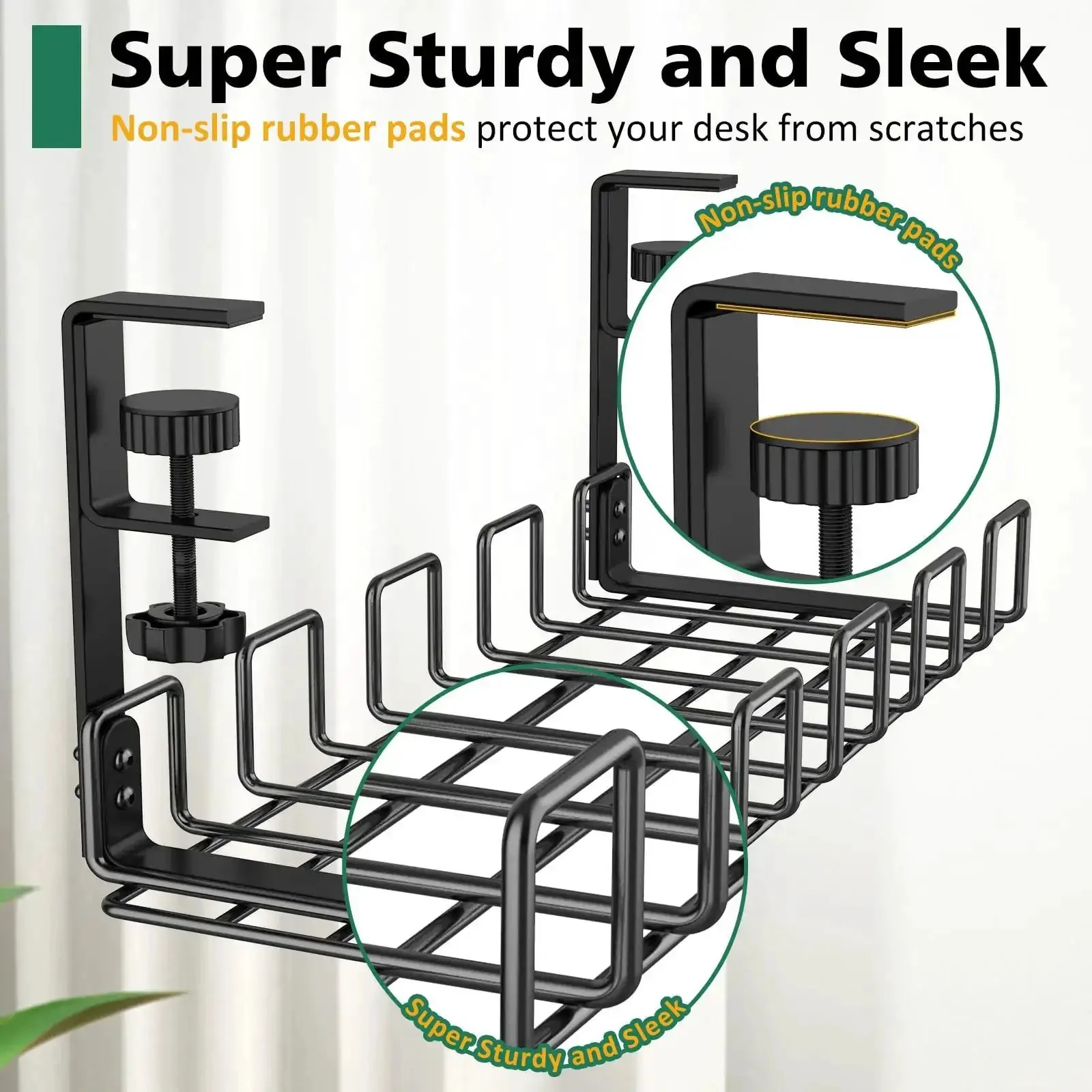 Under Desk Cable Management Tray No Drill Easy Install Steel Wire Organizer For A Clean Clutter Free Desk Setup L15.7 In By W6.3 In By H7.2 In With Five Cord Dividers And Two Computer Wire Organizers - Image 4