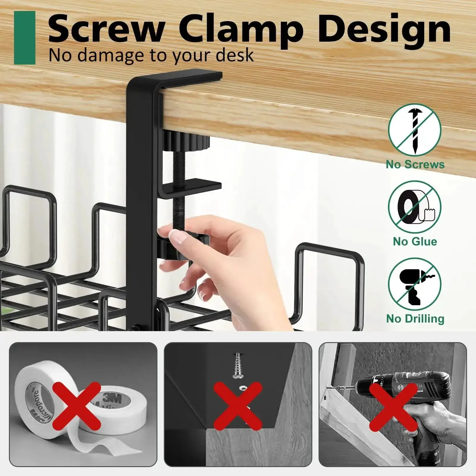 Under Desk Cable Management Tray No Drill Easy Install Steel Wire Organizer For A Clean Clutter Free Desk Setup L15.7 In By W6.3 In By H7.2 In With Five Cord Dividers And Two Computer Wire Organizers - Image 7