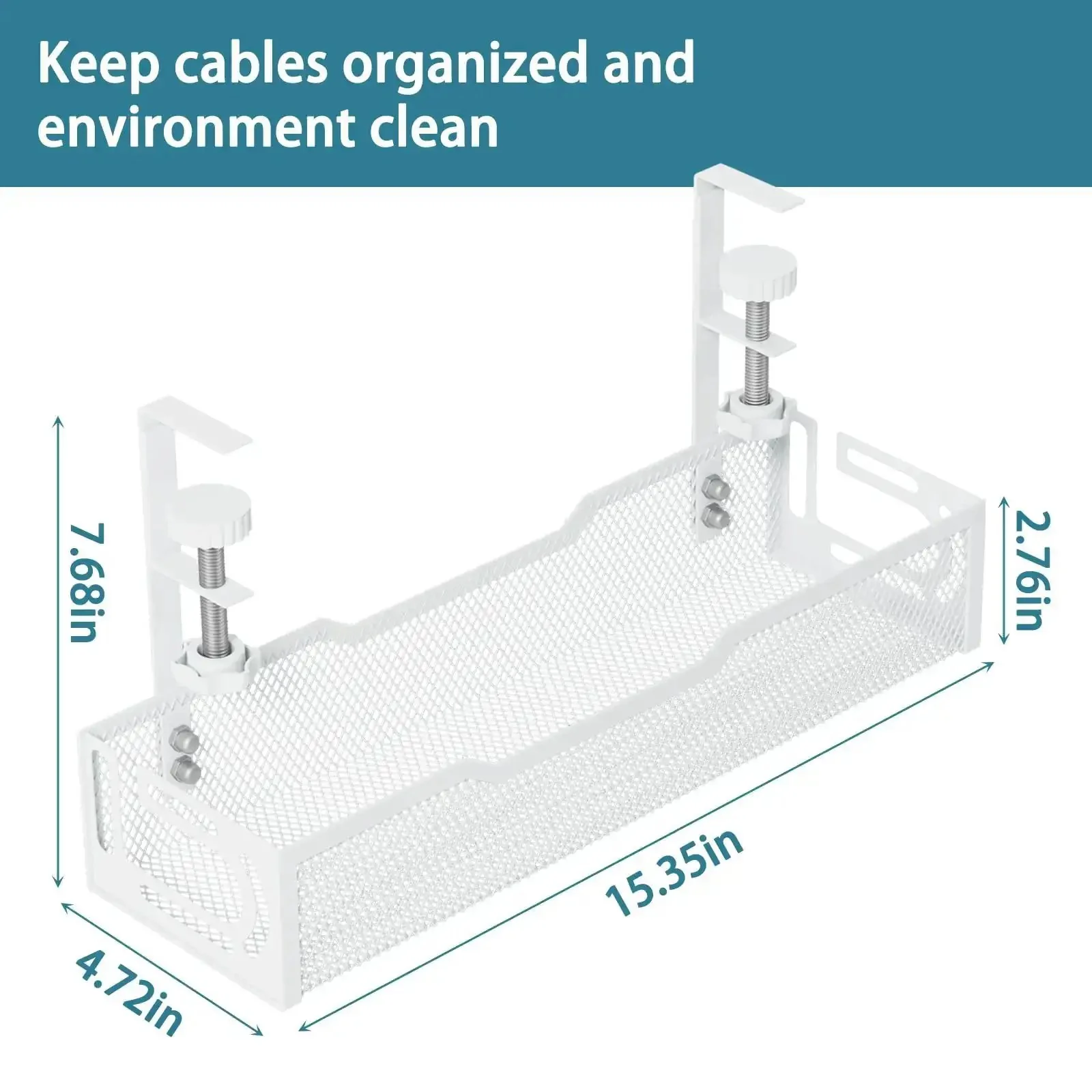 Under Desk Cable Management Tray No Drill Mesh Organizer For Cables Wire Management Rack And Cable Box Adjustable Clamps Fit 0.4 To 2.2 Inch Desk Thickness Easy Install White Finish Keeps Wires Neat Safe And Tidy - Image 7