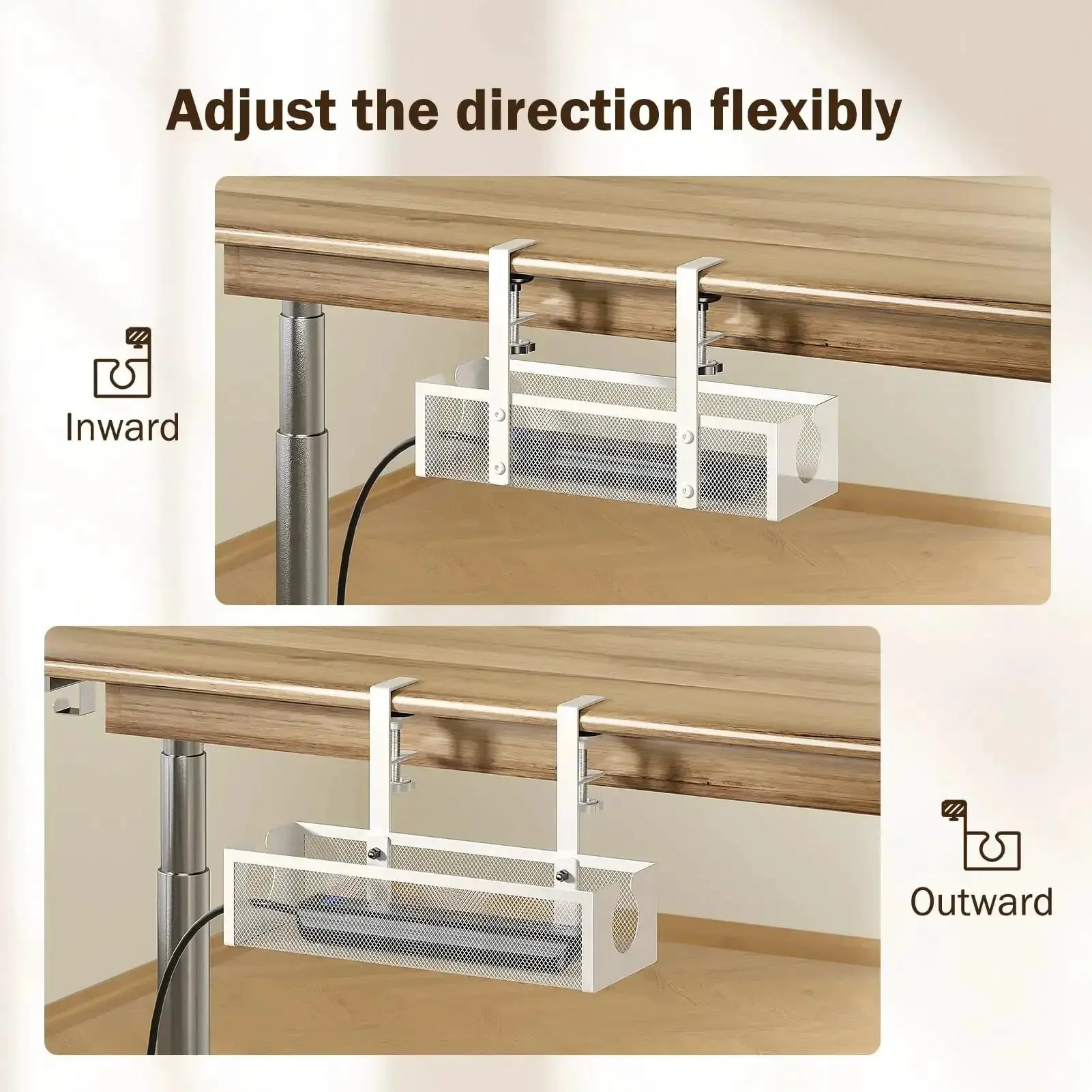 Under Desk Cable Management Tray No Drill Metal Mesh Organizer For Home Office With F Clamp Mount And Open Holes Keeps Power Strips And Wires Neat Off The Floor Easy Five Minute Setup White - Image 5