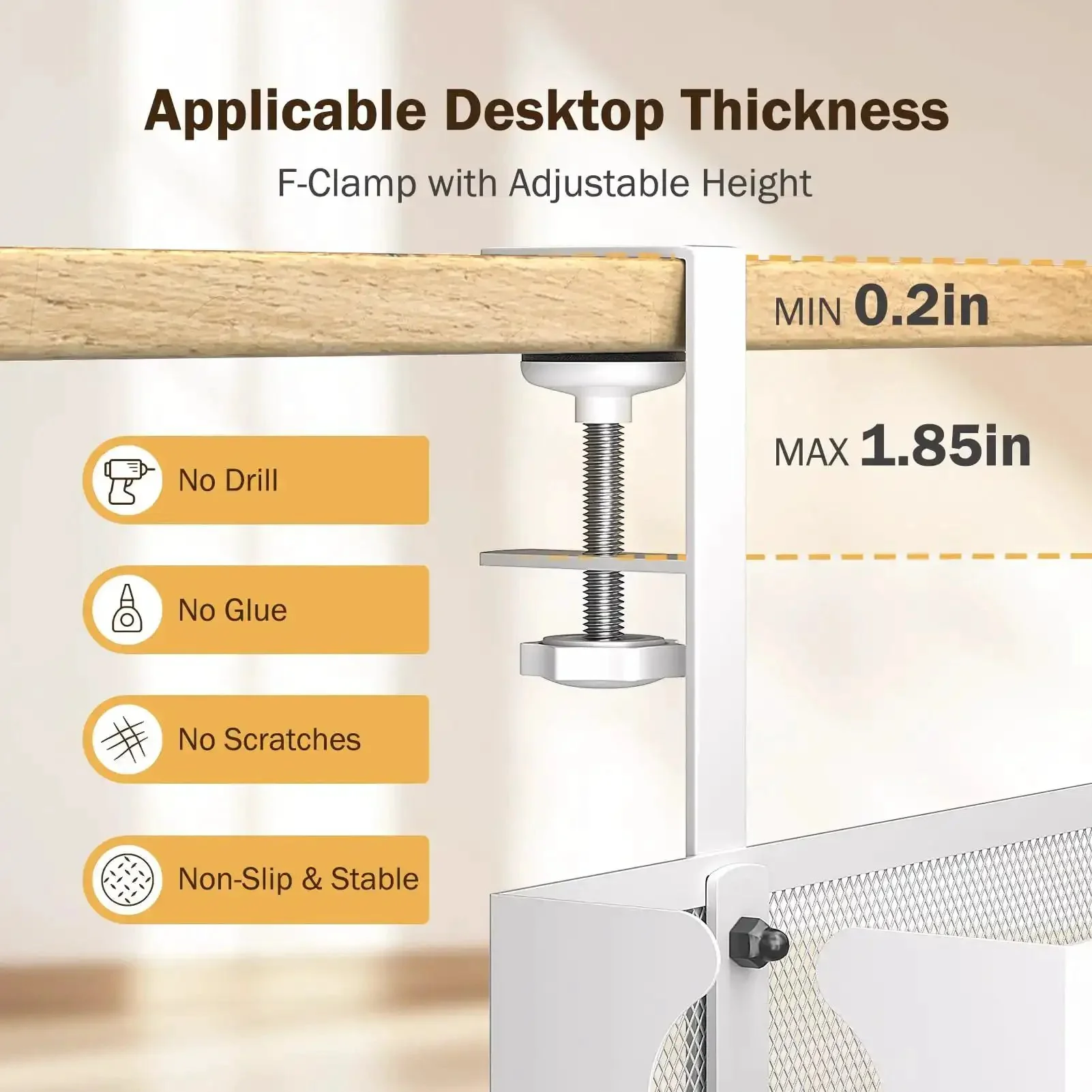Under Desk Cable Management Tray No Drill Metal Mesh Organizer For Home Office With F Clamp Mount And Open Holes Keeps Power Strips And Wires Neat Off The Floor Easy Five Minute Setup White - Image 8
