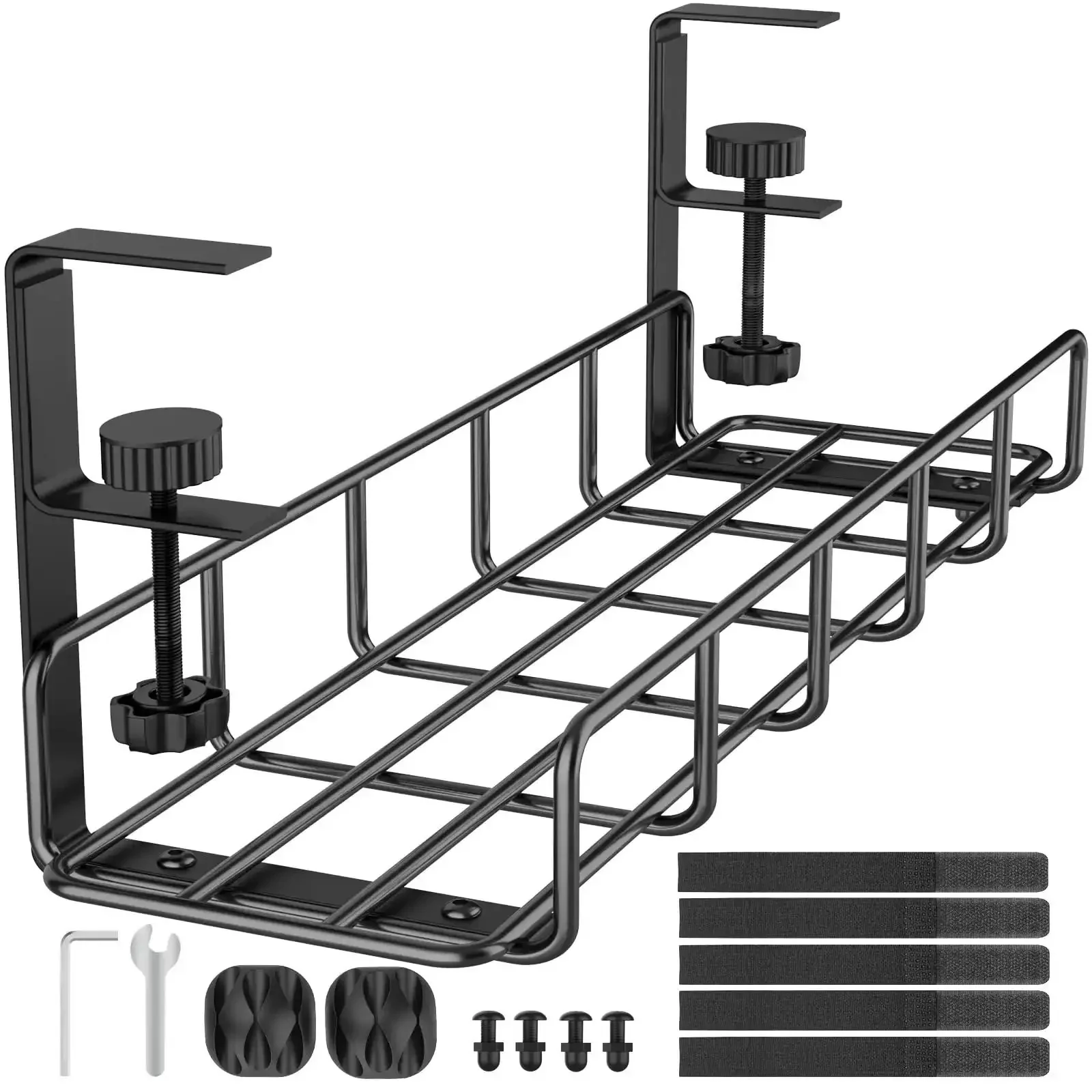 Under Desk Cable Management Tray No Drill Setup Clamp Mount Steel Wire Organizer For Home Office 15.7 Inch Black Metal Cord Rack Keeps Cables Tidy And Easy To Dismantle Ideal For Home Office Desks And Workstations