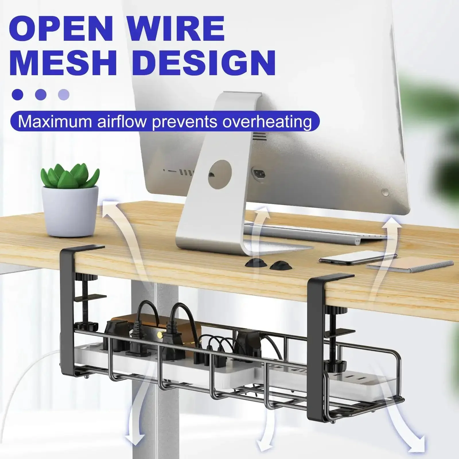 Under Desk Cable Management Tray No Drill Setup Clamp Mount Steel Wire Organizer For Home Office 15.7 Inch Black Metal Cord Rack Keeps Cables Tidy And Easy To Dismantle Ideal For Home Office Desks And Workstations - Image 3