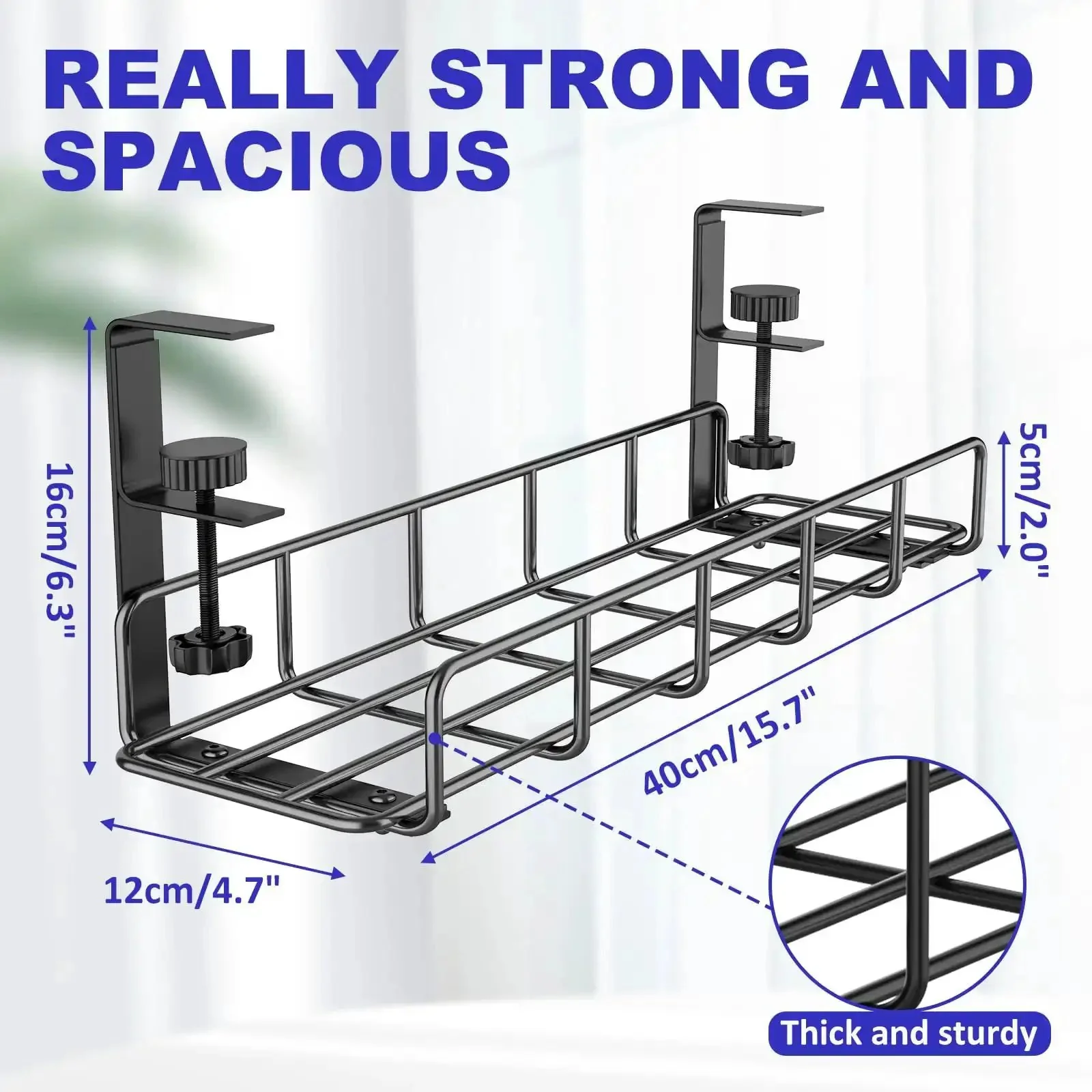 Under Desk Cable Management Tray No Drill Setup Clamp Mount Steel Wire Organizer For Home Office 15.7 Inch Black Metal Cord Rack Keeps Cables Tidy And Easy To Dismantle Ideal For Home Office Desks And Workstations - Image 5
