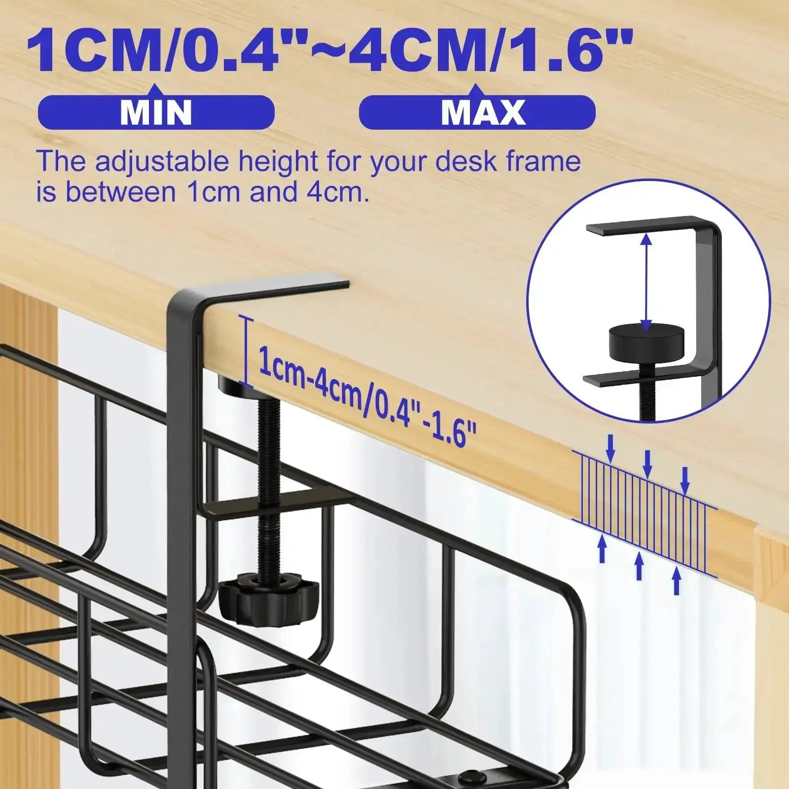 Under Desk Cable Management Tray No Drill Setup Clamp Mount Steel Wire Organizer For Home Office 15.7 Inch Black Metal Cord Rack Keeps Cables Tidy And Easy To Dismantle Ideal For Home Office Desks And Workstations - Image 6