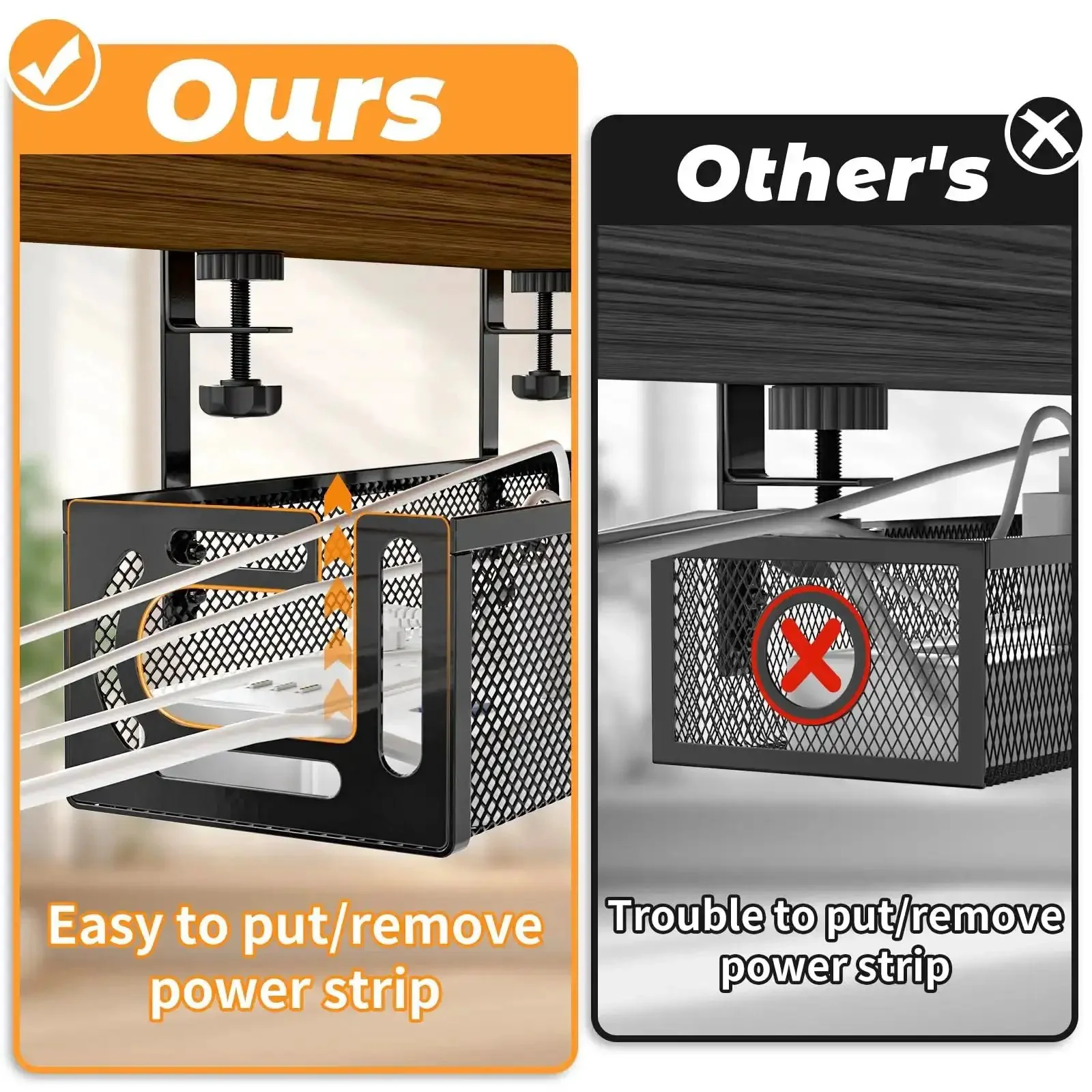 Under Desk Cable Management Tray No Drill Steel Desk Organizer With Side Opening Design Large Capacity Wire Management Rack Black 15.7 Inch Cord Hideaway For A Neat Quick Cable Cleanup - Image 7
