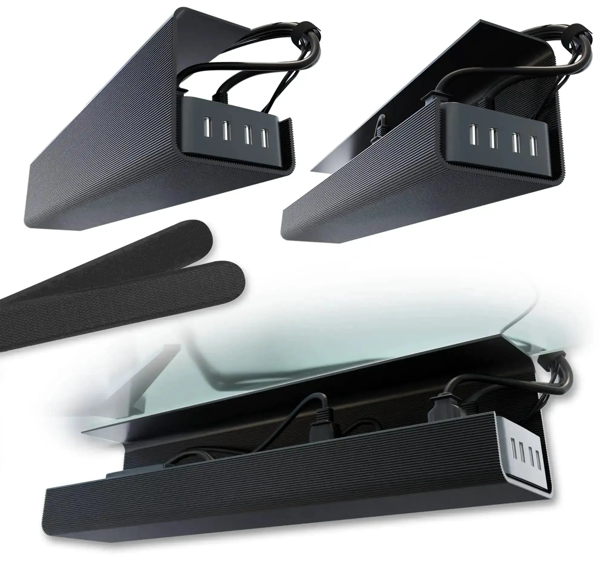 Under Desk Cable Management Tray Set Of 2 With Self Adhesive Installation No Screw Cord Organizer For Clean Desk Look Black Slim Cable Tray To Hide Wires And Tidy Your Workspace