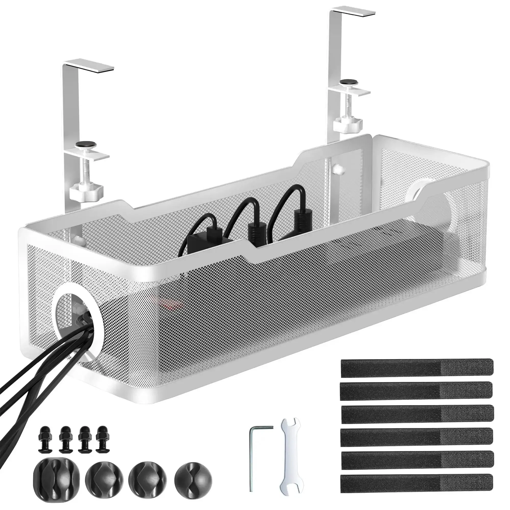 Under Desk Cable Management Tray White Clamp On No Drill Wire Organizer For Office And Home Keep Cords Neat And Safe Without Damaging Your Desk Easy Install To Clamp On Wood Glass And More