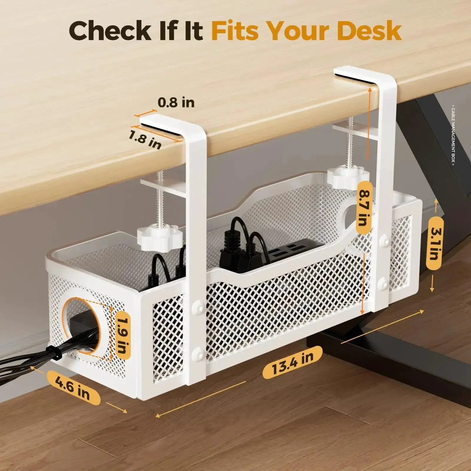 Under Desk Cable Management Tray White Clamp On No Drill Wire Organizer For Office And Home Keep Cords Neat And Safe Without Damaging Your Desk Easy Install To Clamp On Wood Glass And More - Image 3