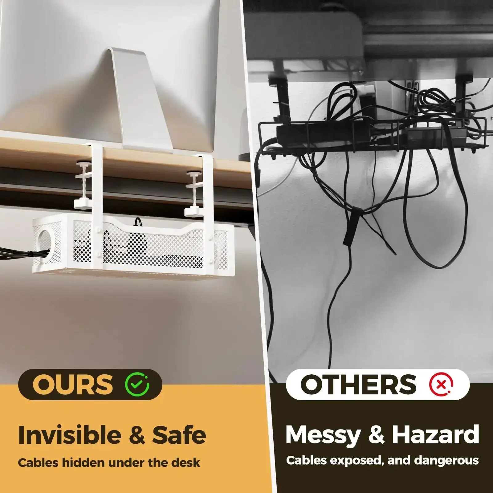 Under Desk Cable Management Tray White Clamp On No Drill Wire Organizer For Office And Home Keep Cords Neat And Safe Without Damaging Your Desk Easy Install To Clamp On Wood Glass And More - Image 6