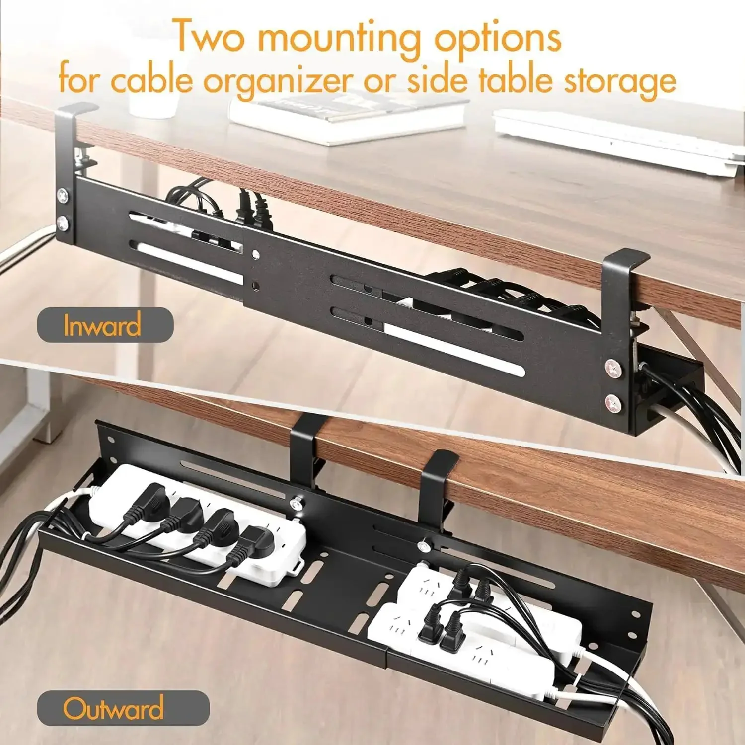 Under Desk Cable Management Tray With 17 To 30 Inches Retractable Cord Organizer, Clamp Mount Wire Basket, Power Strip Holder And Metal Cord Organizer For Office And Home - Image 2