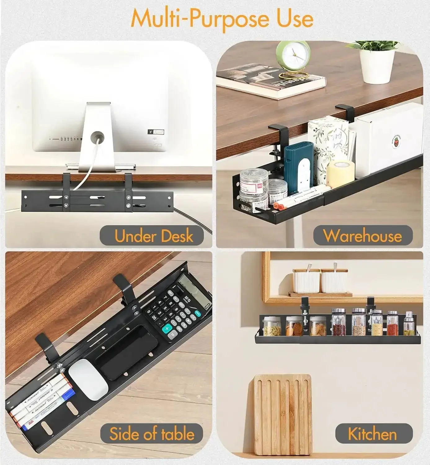Under Desk Cable Management Tray With 17 To 30 Inches Retractable Cord Organizer, Clamp Mount Wire Basket, Power Strip Holder And Metal Cord Organizer For Office And Home - Image 3