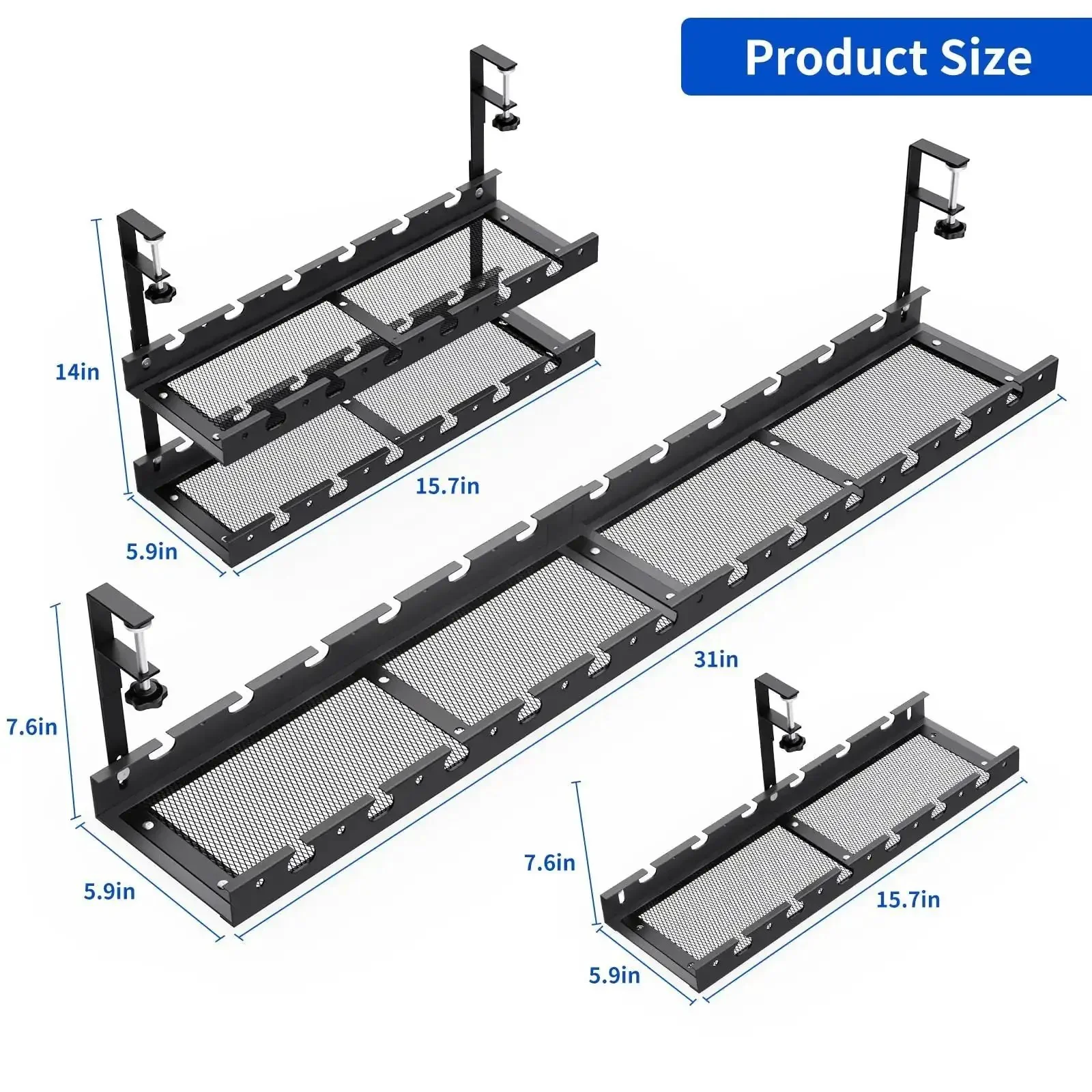 Under Desk Cable Management Tray With Clamp For No Drill Setup 31 Inch Long Two Hole Raceway Cord Organizer For Standing Desk Sturdy Metal Wire Management System Keeps Cables Neat And Prevents Desk Damage - Image 7