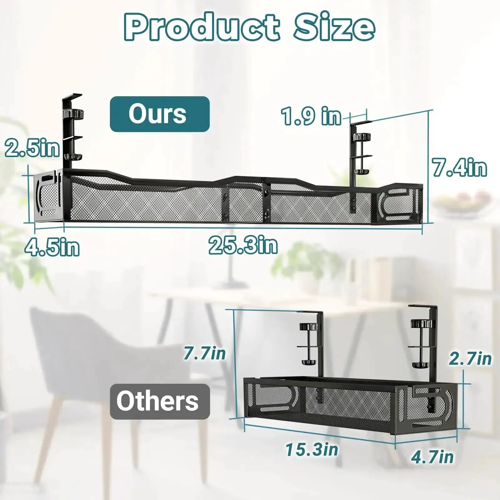 Under Desk Cable Management Tray With Clamp No Drill Installation 25.3 Inch Large Capacity Metal Cord Organizer For Standing Desks Home Office And Gaming Setup Black - Image 9