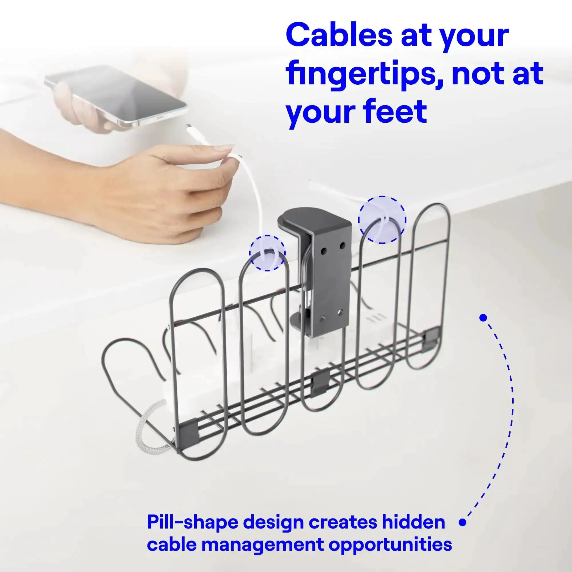 Under Desk Cable Organizer Tray With No Drill Clamp Tool Free Cord Management System That Hides Cables Easy Install Keeps Home Office Clean Powder Coated Metal Grey - Image 2