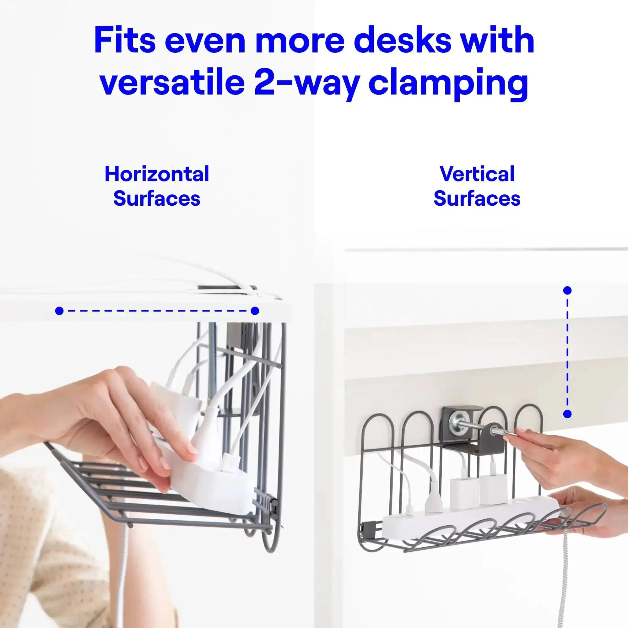 Under Desk Cable Organizer Tray With No Drill Clamp Tool Free Cord Management System That Hides Cables Easy Install Keeps Home Office Clean Powder Coated Metal Grey - Image 4