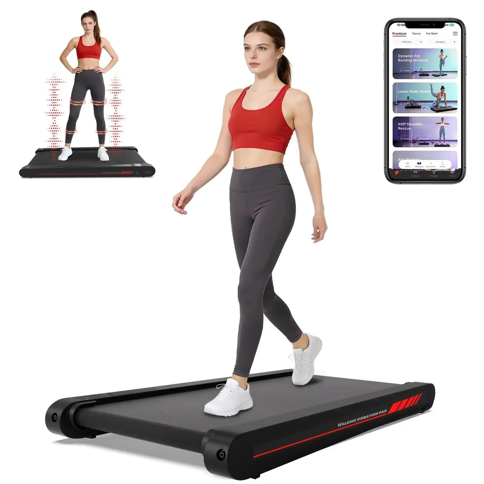 Under Desk Vibration Treadmill With 3 In 1 Vibration Plate For Home Gym Portable Walking Pad For Office Or Living Room Walking Running And Four Vibration Modes Low Impact Exercise Machine