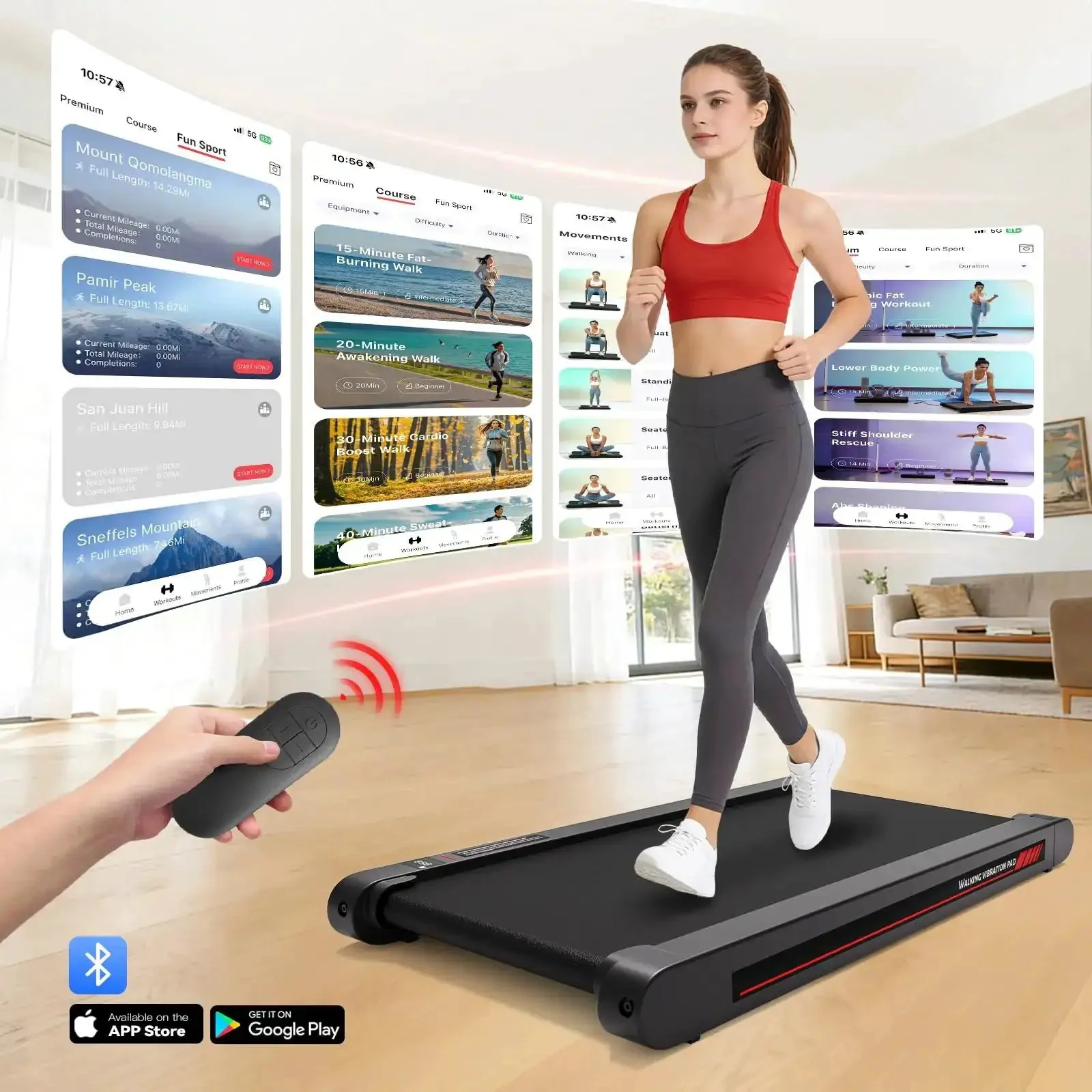 Under Desk Vibration Treadmill With 3 In 1 Vibration Plate For Home Gym Portable Walking Pad For Office Or Living Room Walking Running And Four Vibration Modes Low Impact Exercise Machine - Image 7