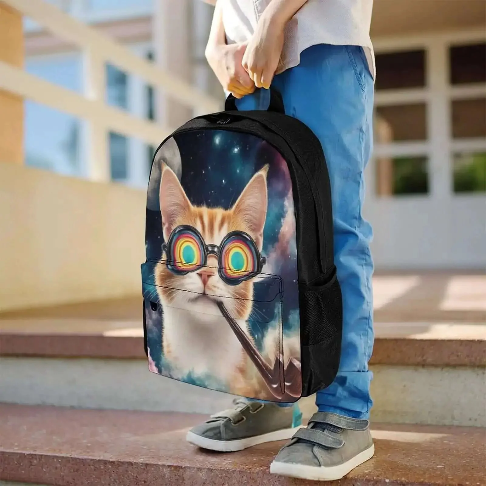 Unisex Laptop Backpack With Big Storage For Work And College Dope Galaxy Space Cat Sunglasses Theme Easy To Organize Comfortable Breathable Straps Durable Polyester Travel Bag - Image 3
