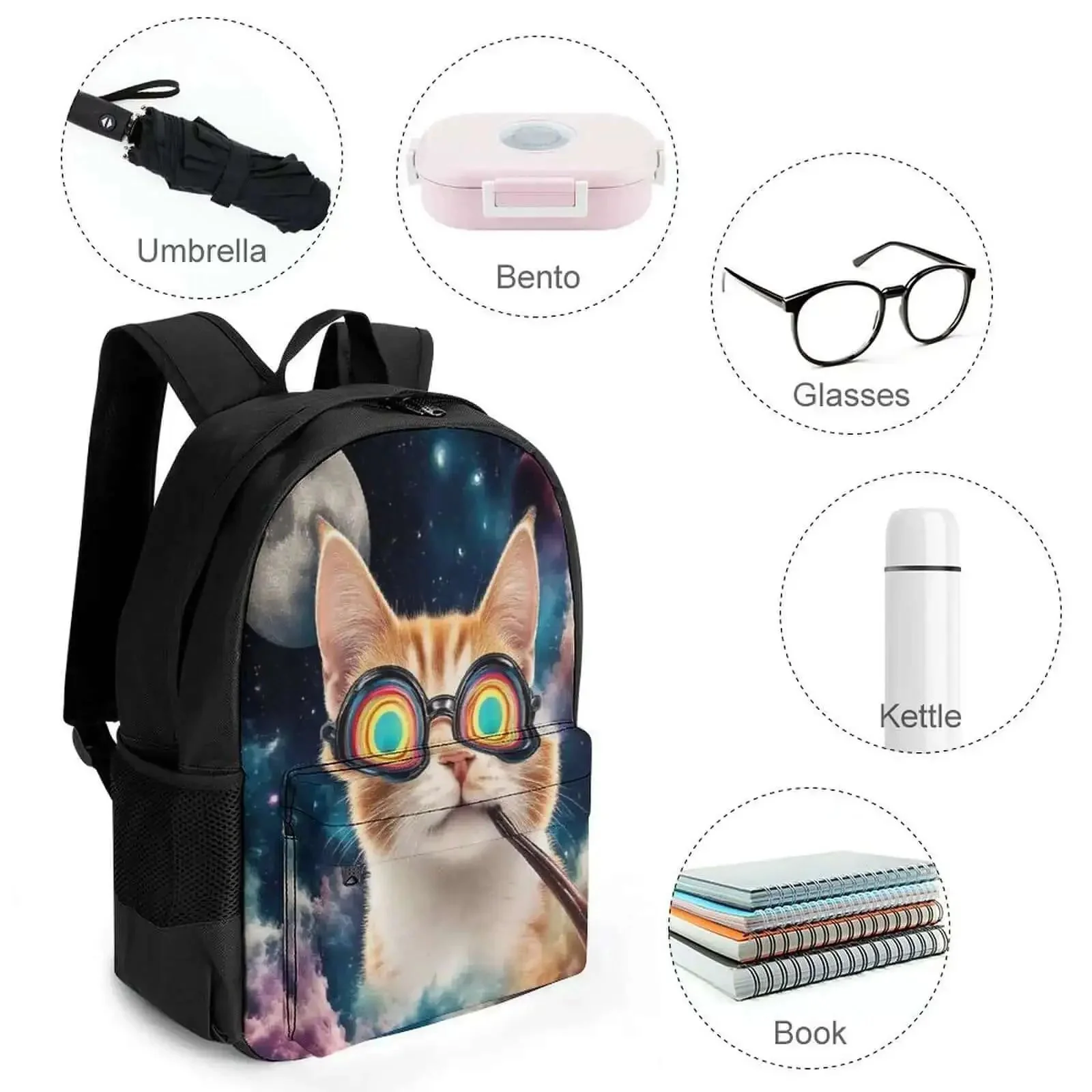 Unisex Laptop Backpack With Big Storage For Work And College Dope Galaxy Space Cat Sunglasses Theme Easy To Organize Comfortable Breathable Straps Durable Polyester Travel Bag - Image 5