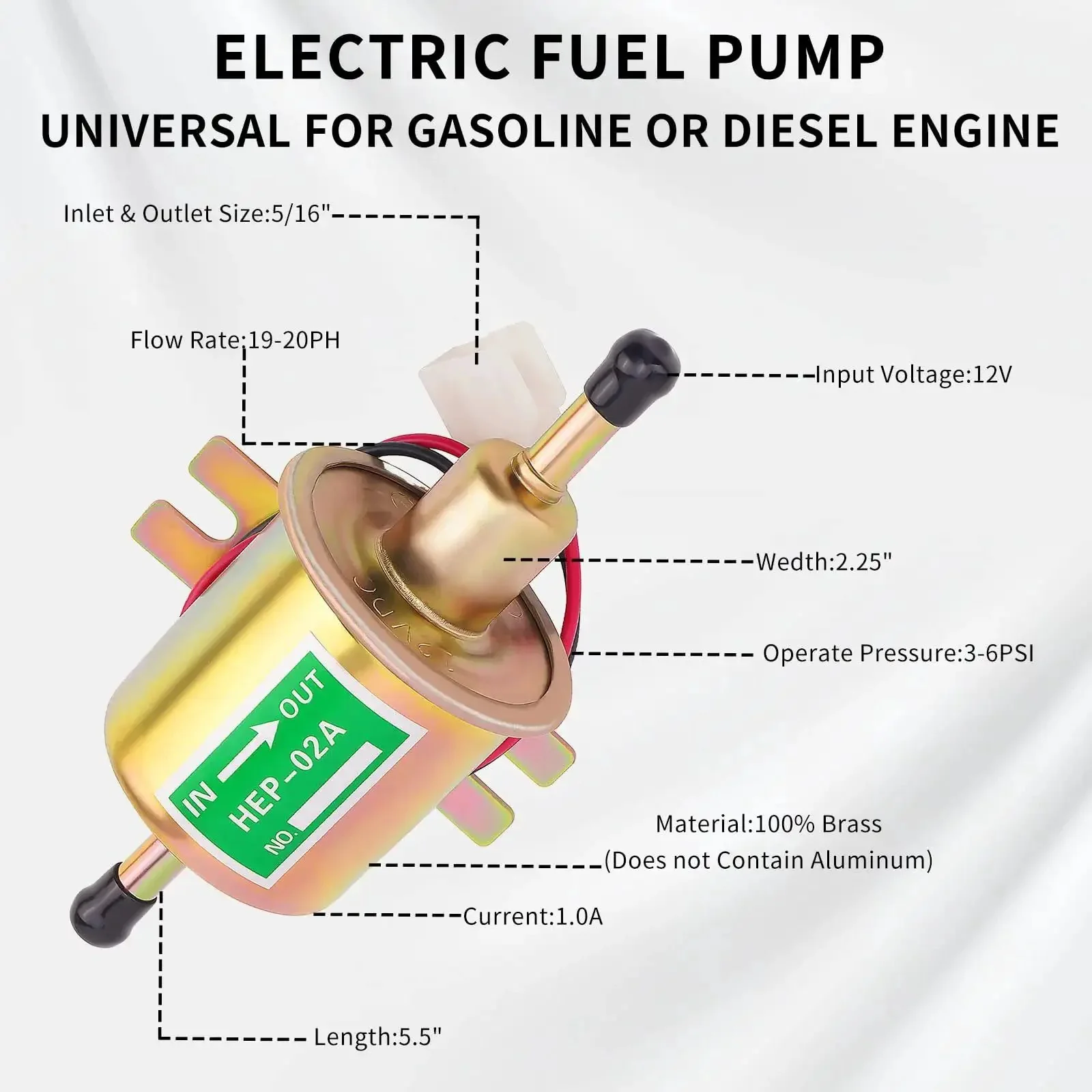 Universal 12V Inline Electric Fuel Pump Low Pressure 2.5 To 4 PSI For Gasoline Or Diesel Engines With Metal Construction Ideal For Motorcycle Carburetors ATVs Trucks Boats And Other Automotive Marine Applications - Image 8