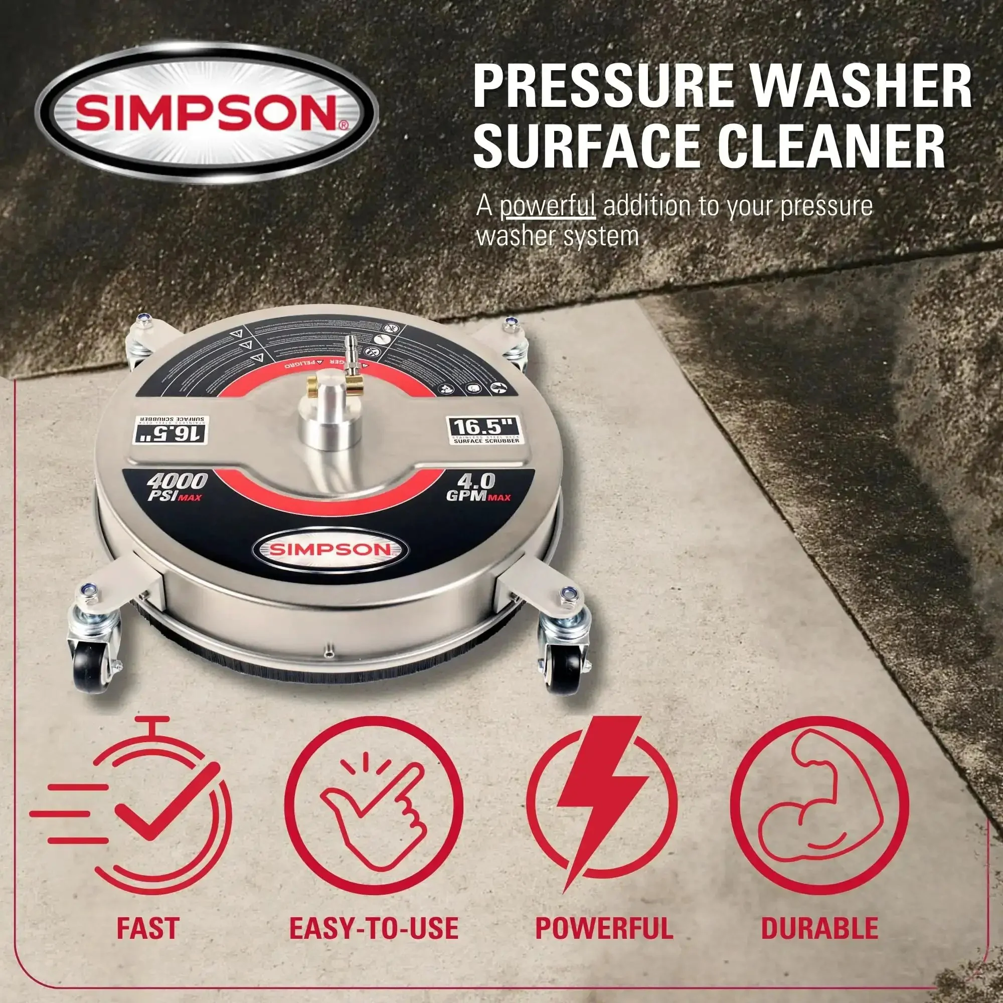Universal 16.5 Inch Pressure Washer Surface Cleaner Stainless Steel For Gas And Electric Cold Water One Quarter Inch Quick Connect Max 4000 PSI Perfect For Driveways Patios And Sidewalks - Image 10
