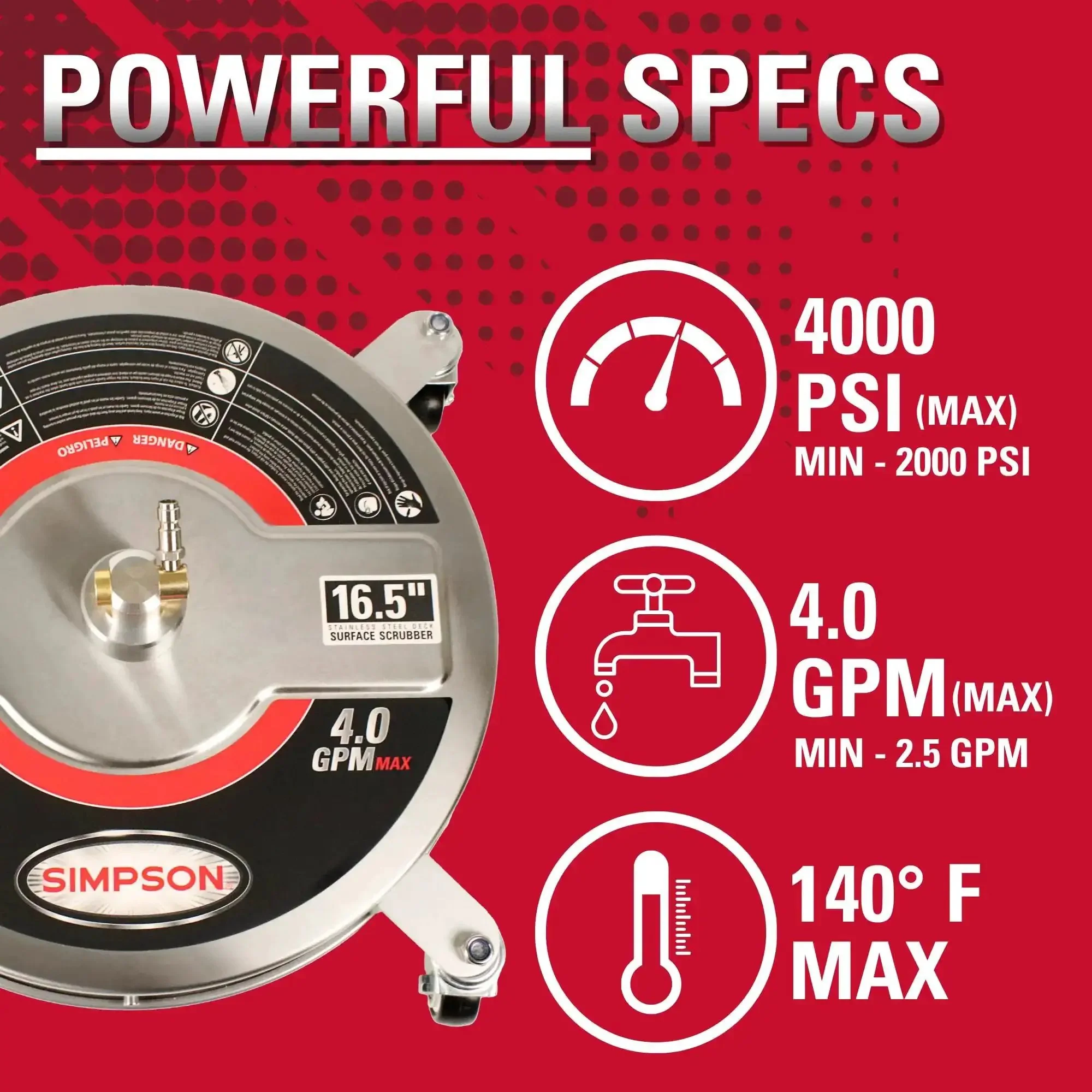 Universal 16.5 Inch Pressure Washer Surface Cleaner Stainless Steel For Gas And Electric Cold Water One Quarter Inch Quick Connect Max 4000 PSI Perfect For Driveways Patios And Sidewalks - Image 6