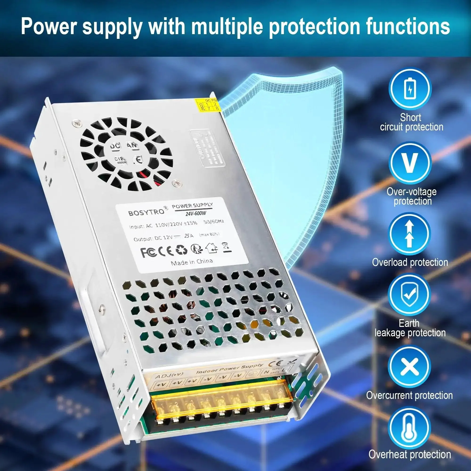 Universal 24V 25A 600W DC Switching Power Supply For 3D Printers, CCTV Security And Projects, Plug And Play SMPS With 110V To 220V AC Input And Stable Output, Heavy Duty 24 Volt Power Adapter - Image 3