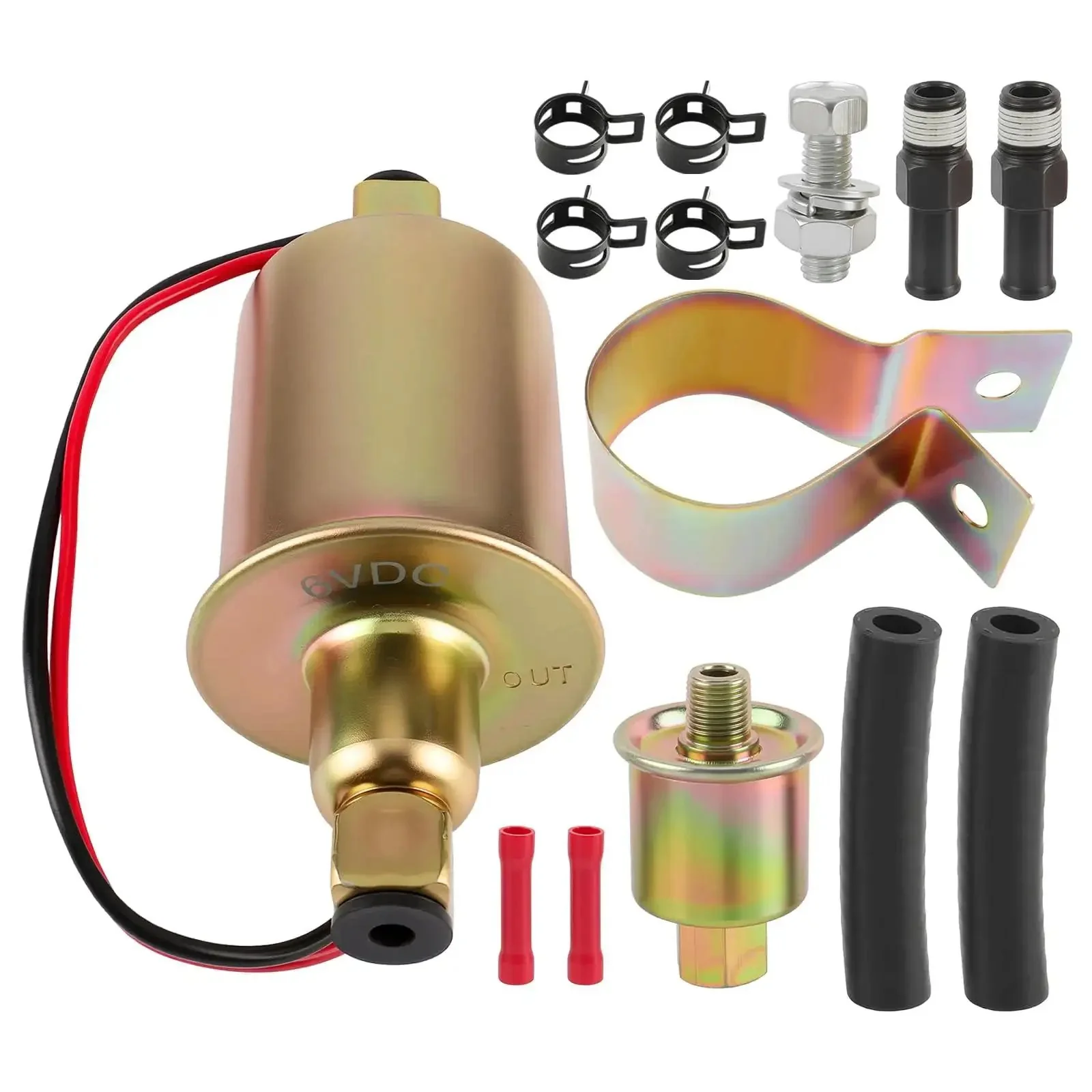 Universal 6 Volt Inline Electric Fuel Pump With Installation Kit 5-8 PSI Five Sixteenth Inch Inlet And Outlet Plug And Play Ready For Carbureted Engines Easy Install For Emergency Replacement Or Permanent Use
