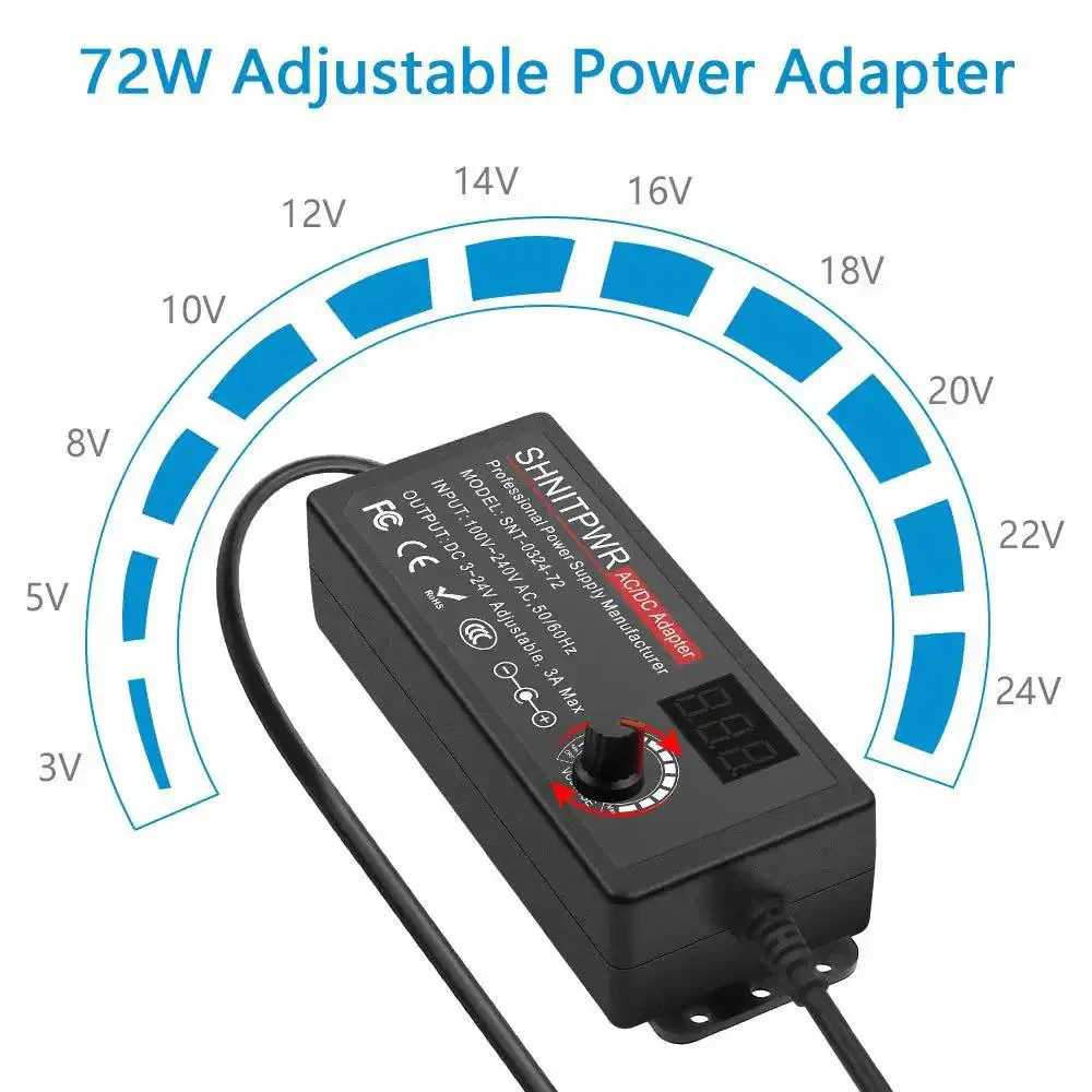 Universal 72W Power Supply With Adjustable 3V To 24V DC Output And 3A Cable, USB C PD 65W Fast Charger, 100V 240V AC To DC Converter, Variable Power Adapter, 14 Tip Set And Alligator Clip Cable, Perfect For Laptops And More - Image 7