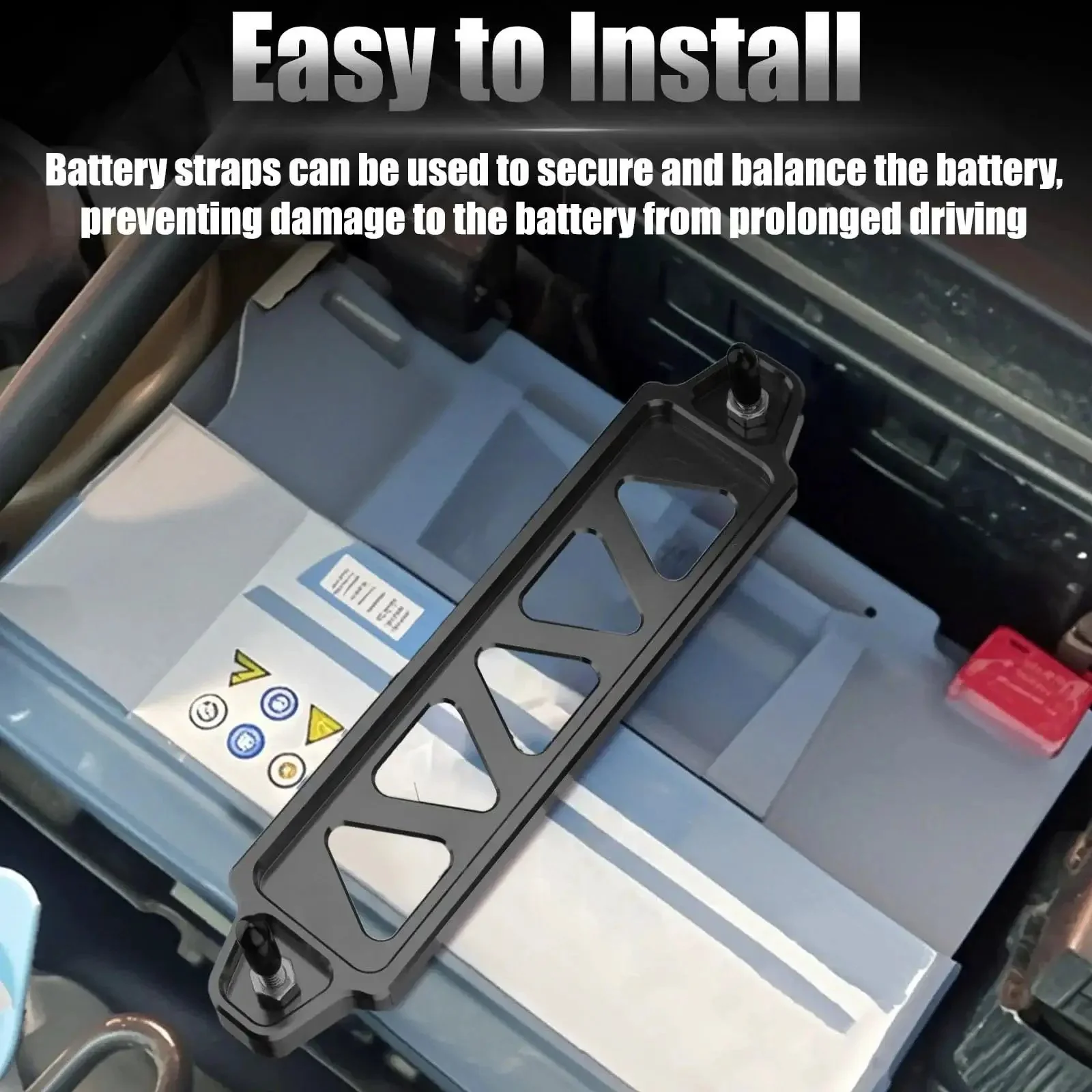 Universal 8.5 Inch Triangular Battery Hold Down Kit With Five Hole Bracket And J Bolts Aluminum Alloy Construction Tough As Nails Built To Last For Car SUV RV Battery Tie Down Mount Black - Image 3