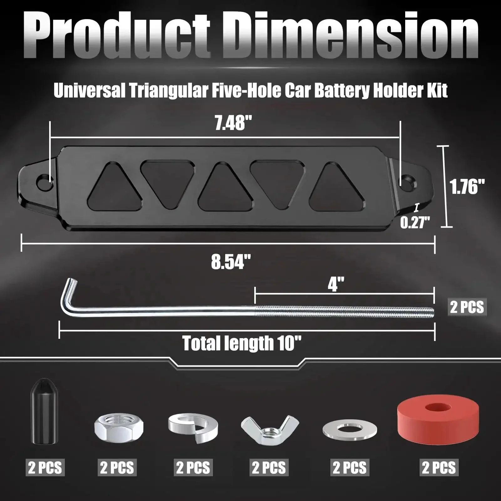 Universal 8.5 Inch Triangular Battery Hold Down Kit With Five Hole Bracket And J Bolts Aluminum Alloy Construction Tough As Nails Built To Last For Car SUV RV Battery Tie Down Mount Black - Image 7
