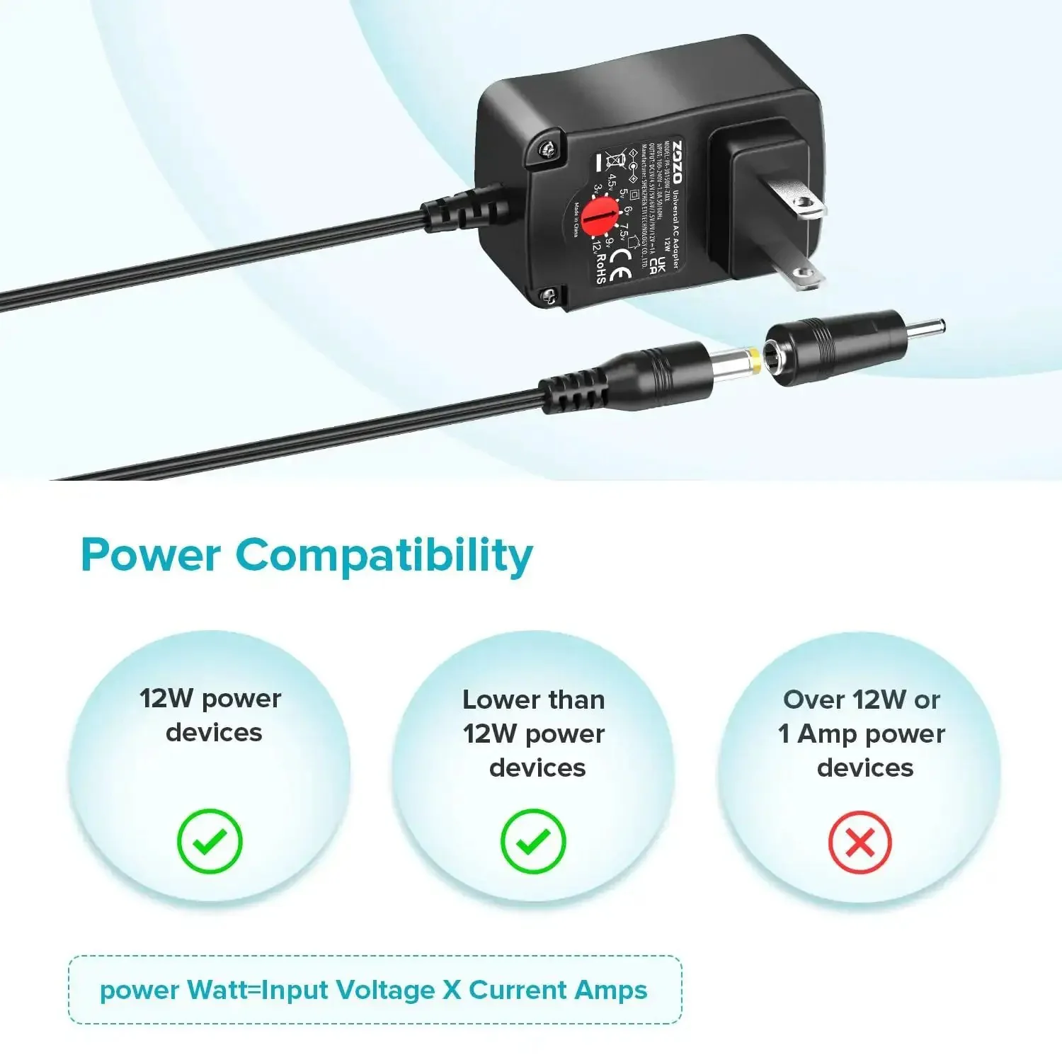 Universal AC DC Power Adapter 12W With 8 Tips 5.5x2.1mm And 5.5x2.5mm Micro USB Output For Routers, Speakers, CCTV Cameras, And LED Strip Lights A Safe Switching Power Supply For Your Home Gear - Image 4