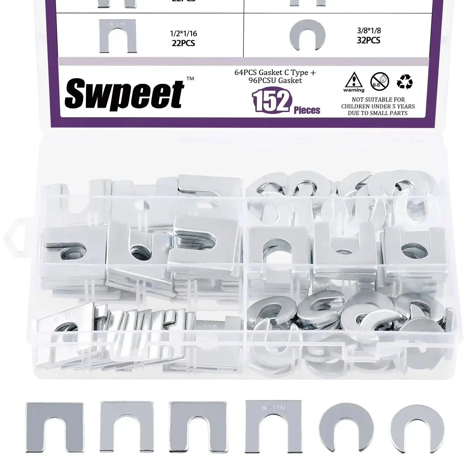 Universal Auto Body Shim Kit With Zinc Plated Shims In Three Eighths And One Half Inch Sizes, 152-Piece U Type And C Type Alignment Shims For Dead-On Body Part Alignment, Camber Adjustment, And Quick Fitment For Your Ride