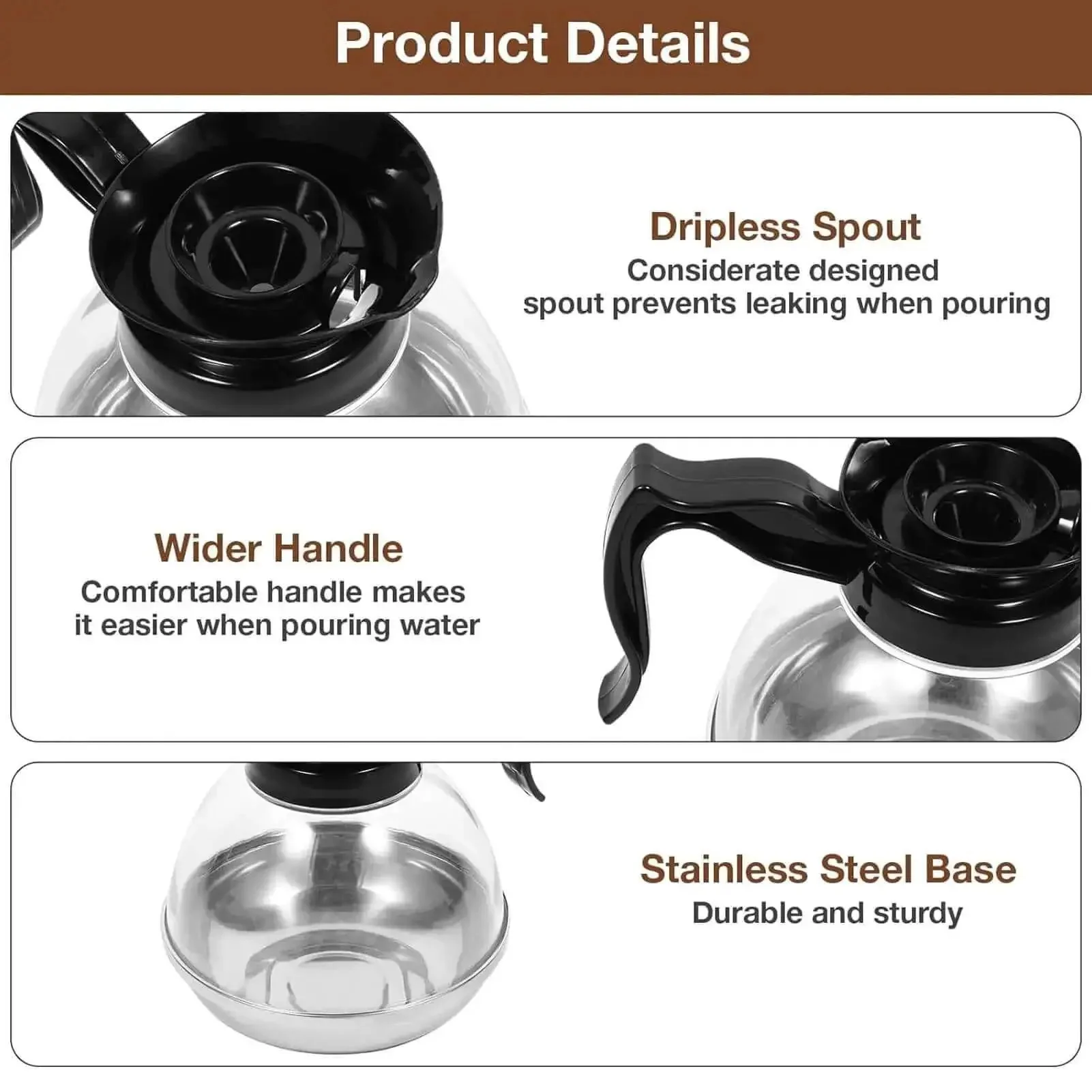Universal Coffee Pot Replacement Carafe With Tight Fit Spout And Black Grip For Commercial And Home Use No Fuss Spill Proof Wide Compatibility With Coffee Machines And Stoves Durable Decanter - Image 3