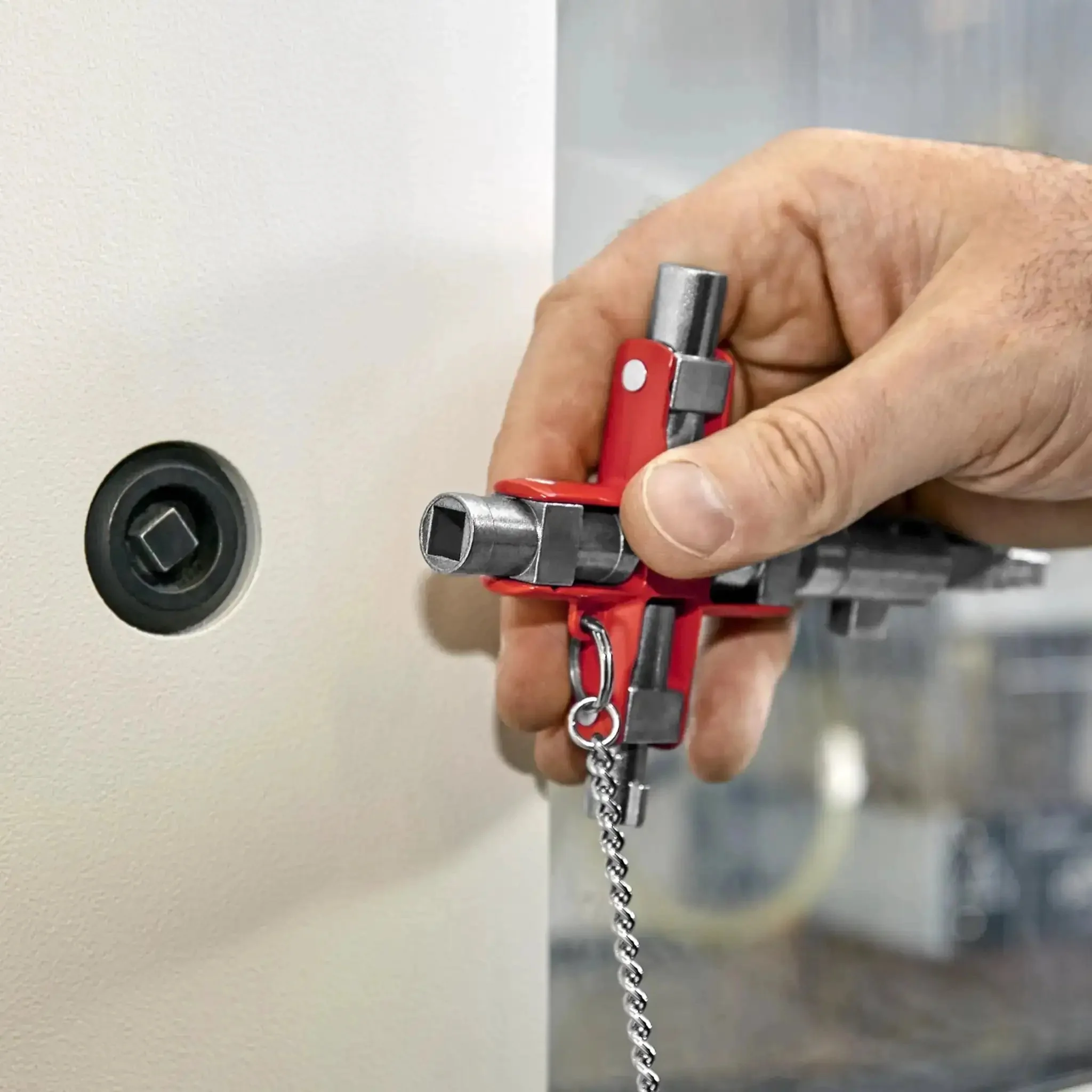 Universal Construction Control Cabinet Key With Plug In Magnetic Support For Profile Cylinder Locks And Square Drive For Electrical Gas Water HVAC And Industrial Building Systems All Purpose Heavy Duty Go To Lock Tool - Image 3