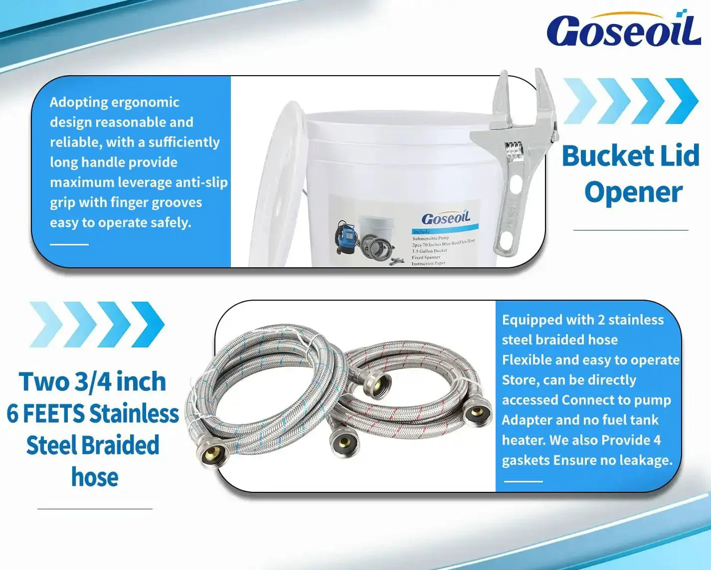 Universal Descaling Kit For Gas And Electric Tankless Water Heaters With 1/2 HP Submersible Pump, Two 6 Ft Stainless Hoses, 3.5 Gallon Bucket, And Steel Spanner, Fast Pro Grade Tankless Flush System - Image 6