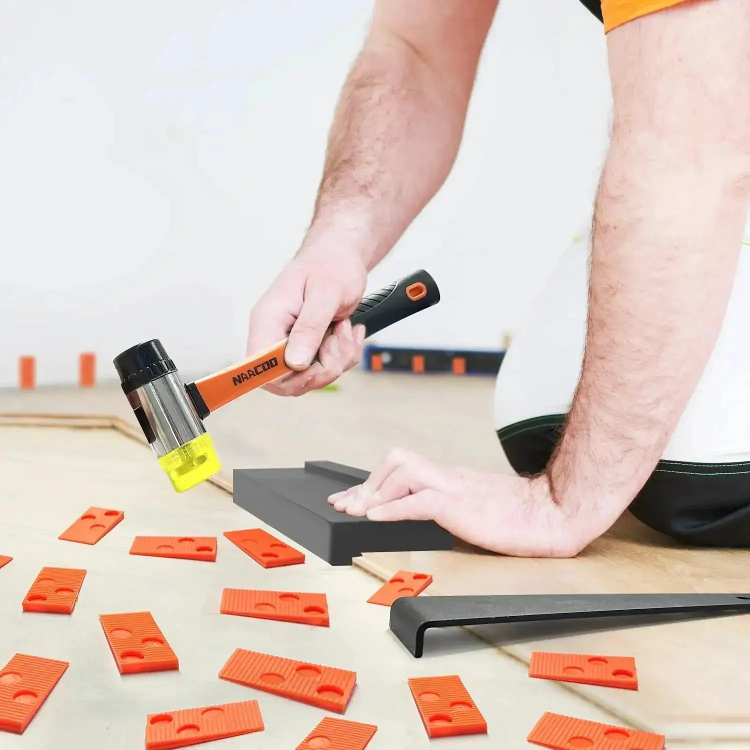 Universal Floor Installation Kit For Laminate And Vinyl Flooring With Tapping Block Double Sided Notches Pull Bar 40 Floor Spacers Rubber Mallet And Gap Spacers For Tight Seams And Uniform Gaps Do It Yourself Ready - Image 2