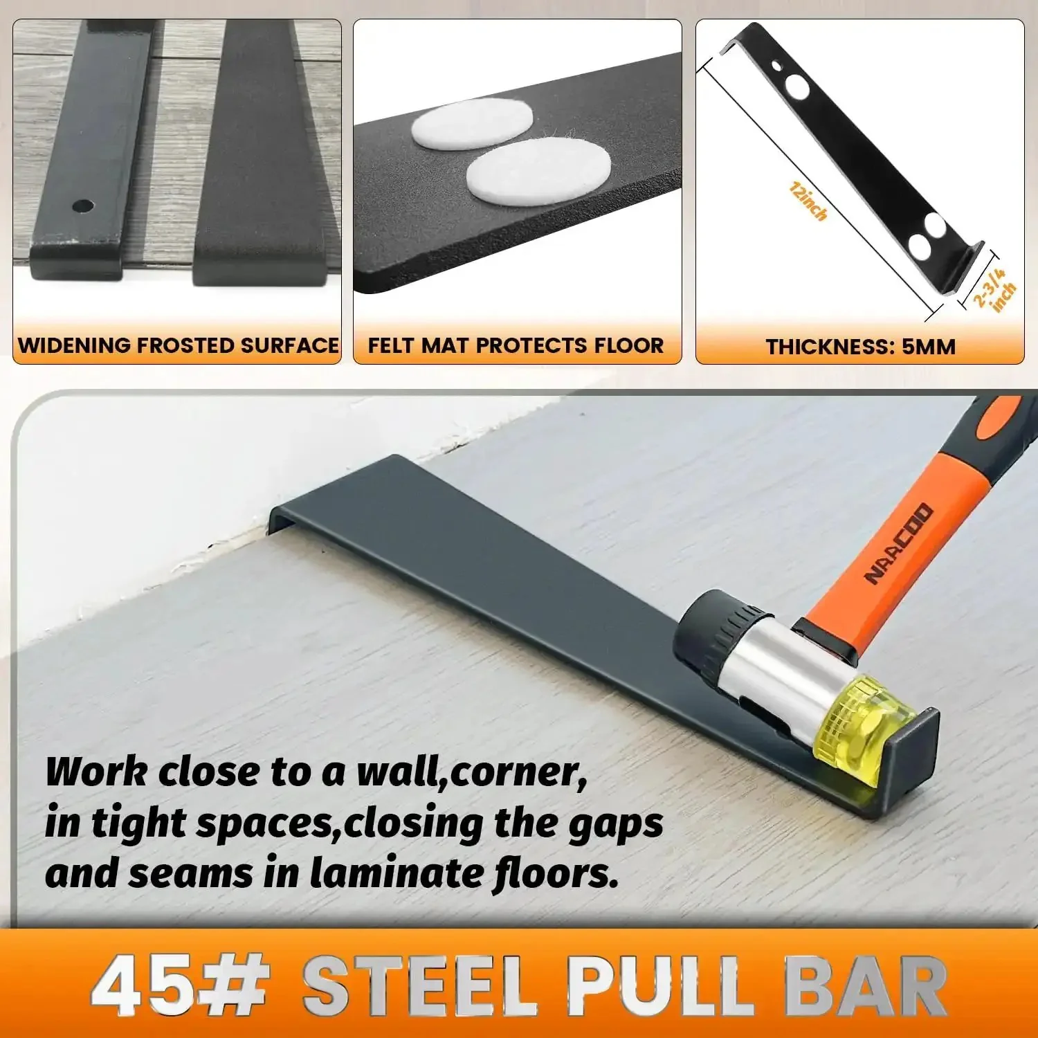 Universal Floor Installation Kit For Laminate And Vinyl Flooring With Tapping Block Double Sided Notches Pull Bar 40 Floor Spacers Rubber Mallet And Gap Spacers For Tight Seams And Uniform Gaps Do It Yourself Ready - Image 5