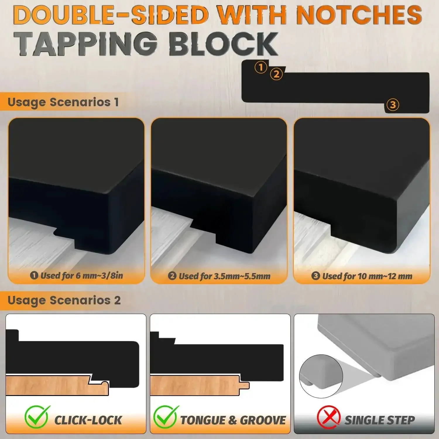 Universal Floor Installation Kit For Laminate And Vinyl Flooring With Tapping Block Double Sided Notches Pull Bar 40 Floor Spacers Rubber Mallet And Gap Spacers For Tight Seams And Uniform Gaps Do It Yourself Ready - Image 6