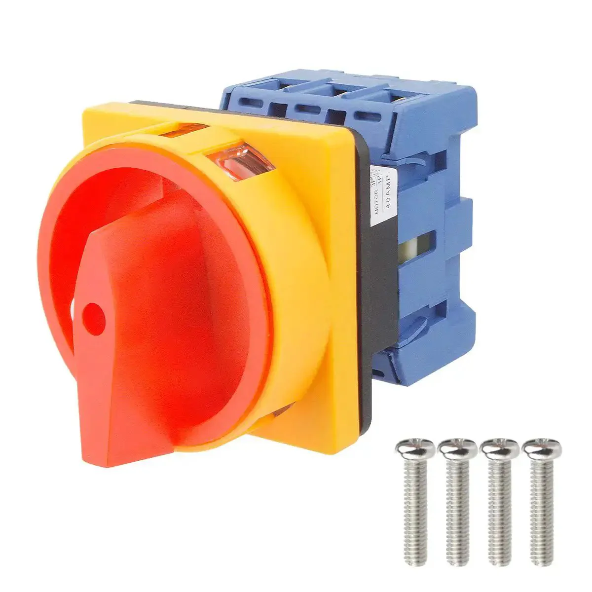 Universal Go-To 2-Position 3-Phase Changeover Switch With Rotary Panel Selector, 40A 690V AC, 6 Terminals, On Off, Compact 64x64x12mm, Industrial Grade, Panel Mount, Heavy Duty Build
